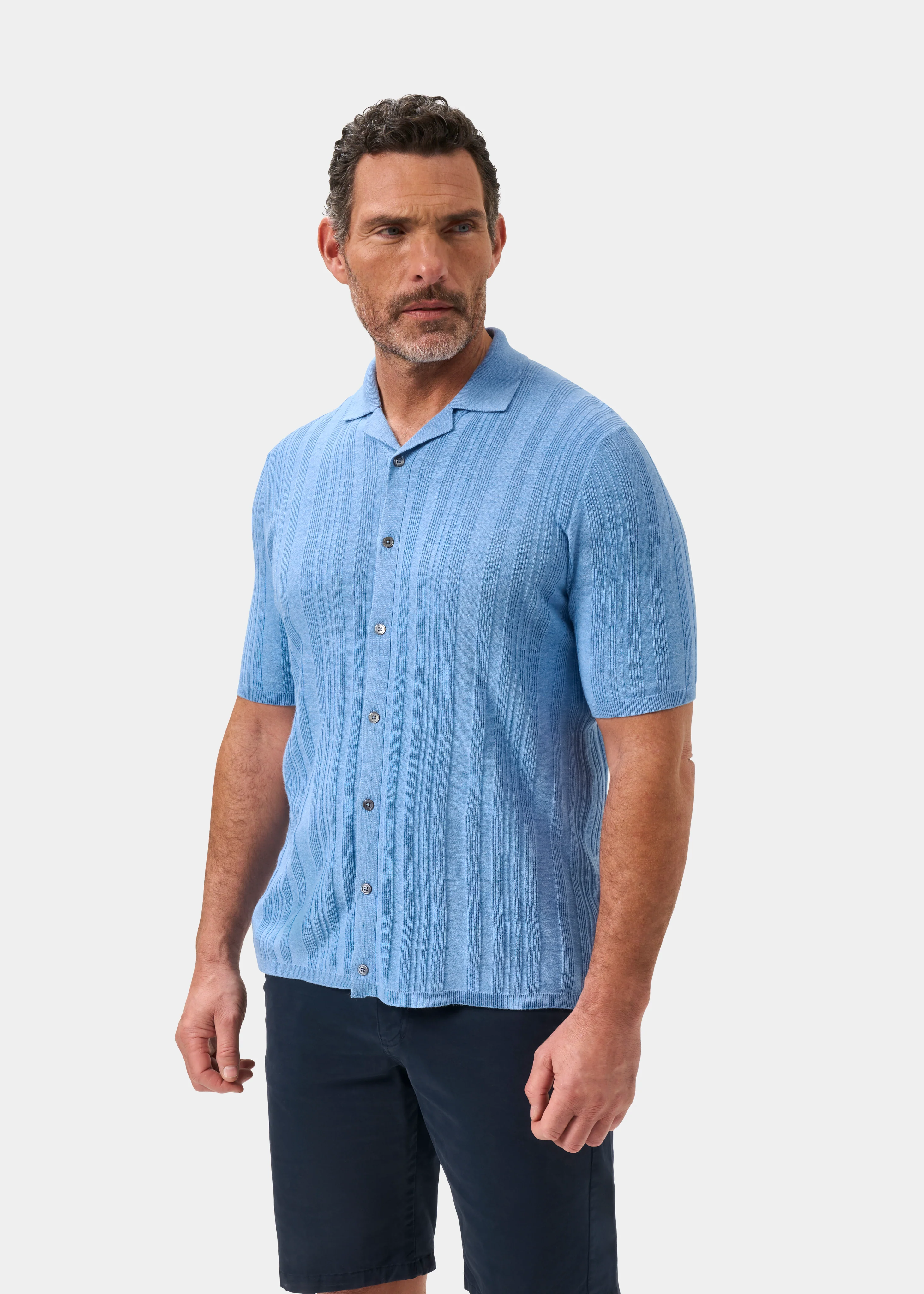 Abbotsbury Men's Short Sleeve Cotton Shirt In Carolina Blue - Image 6