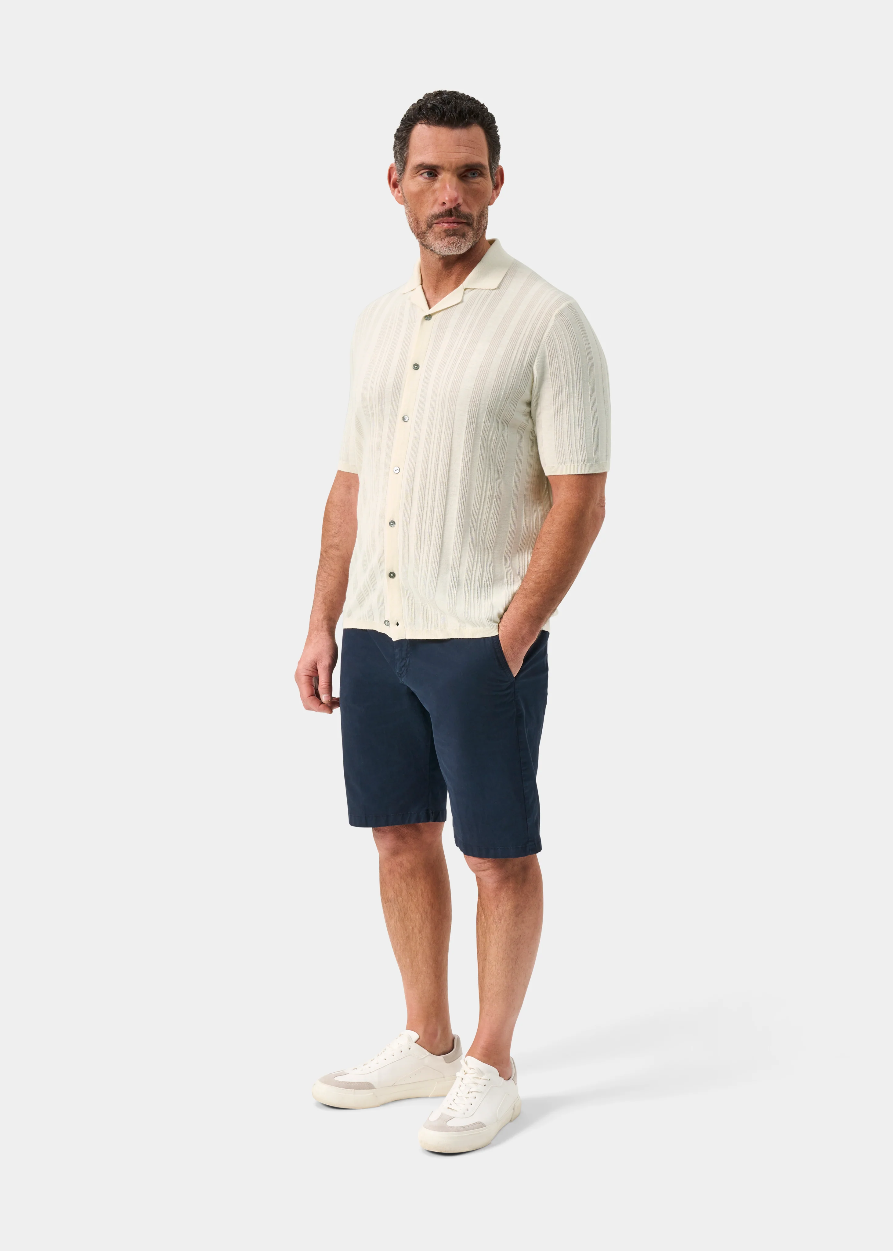 Abbotsbury Men's Short Sleeve Cotton Shirt In Ecru - Image 2