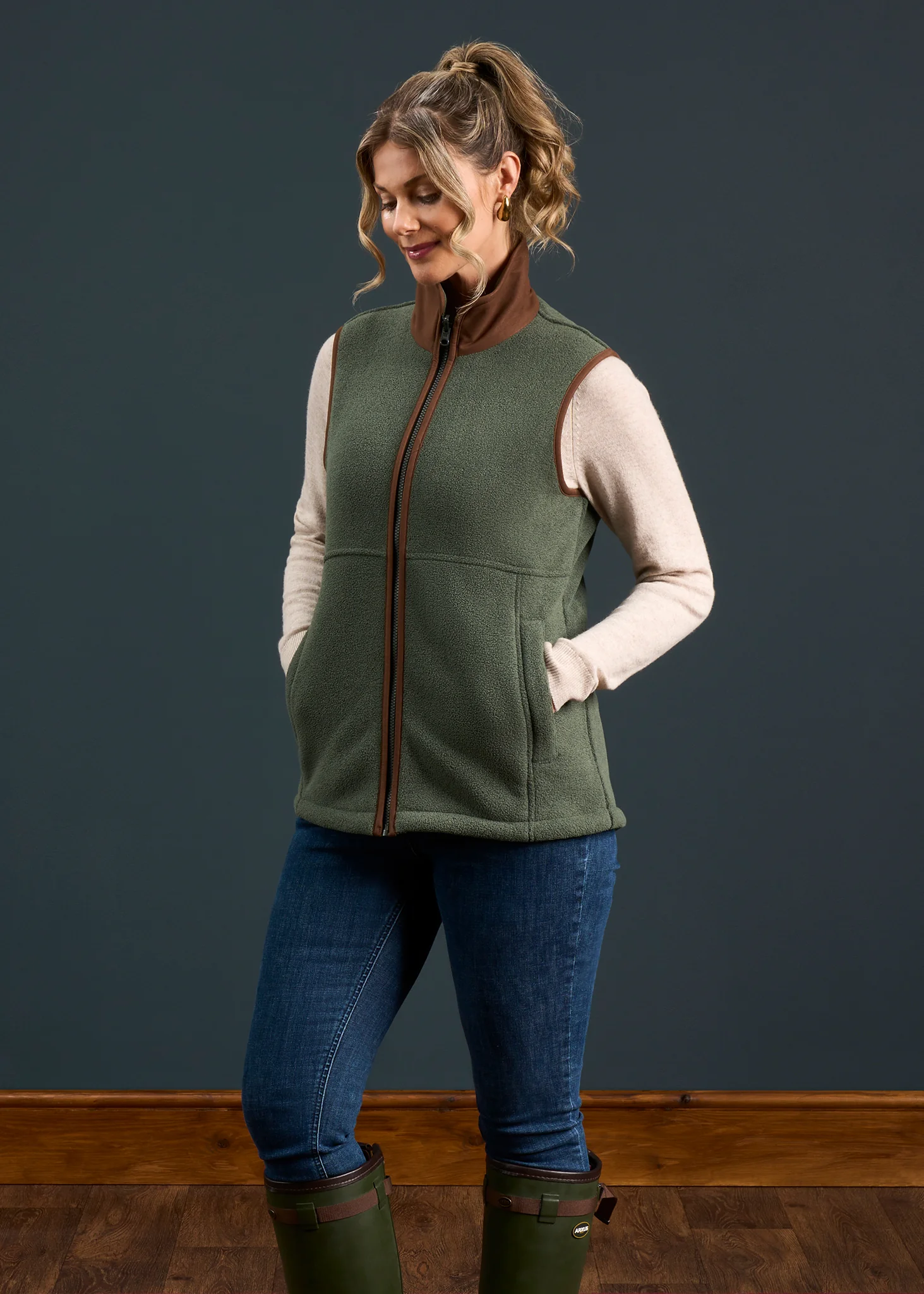 Aylsham Ladies Fleece Gilet In Cedar Green - Regular Fit - Image 9