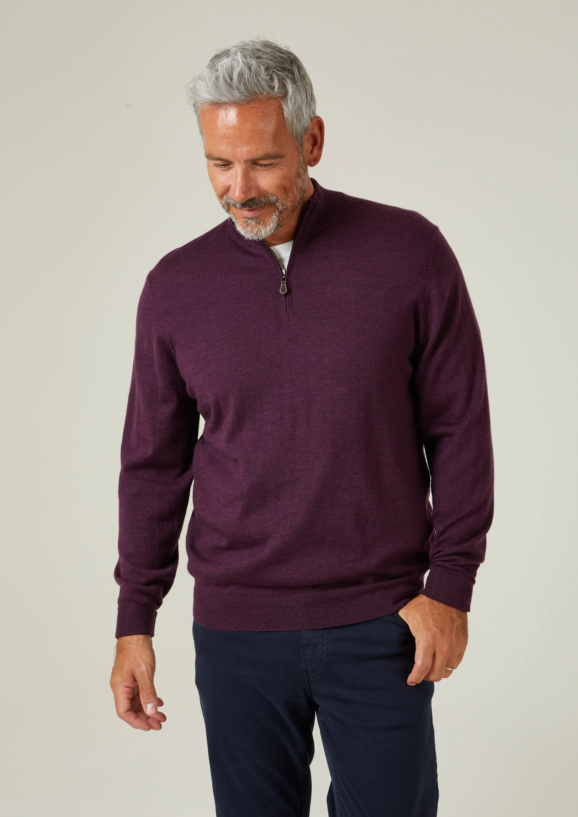 Barton Merino Wool 1/4 Zip Mock Jumper in Black Grape - Regular Fit - Image 3