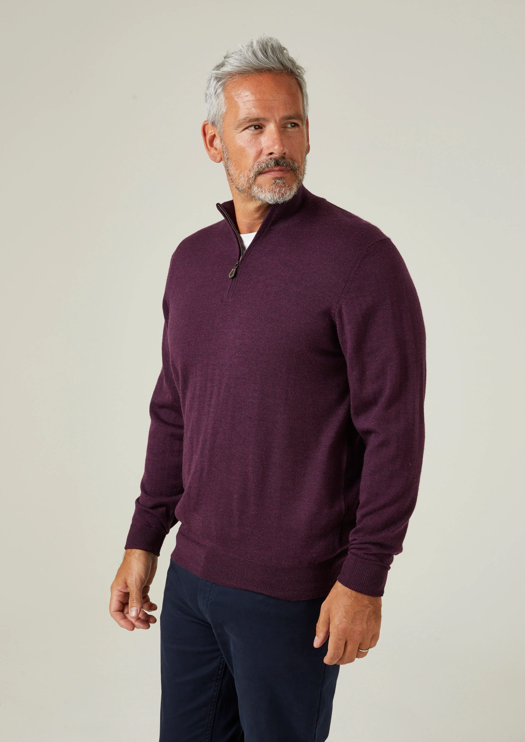 Barton Merino Wool 1/4 Zip Mock Jumper in Black Grape - Regular Fit - Image 4