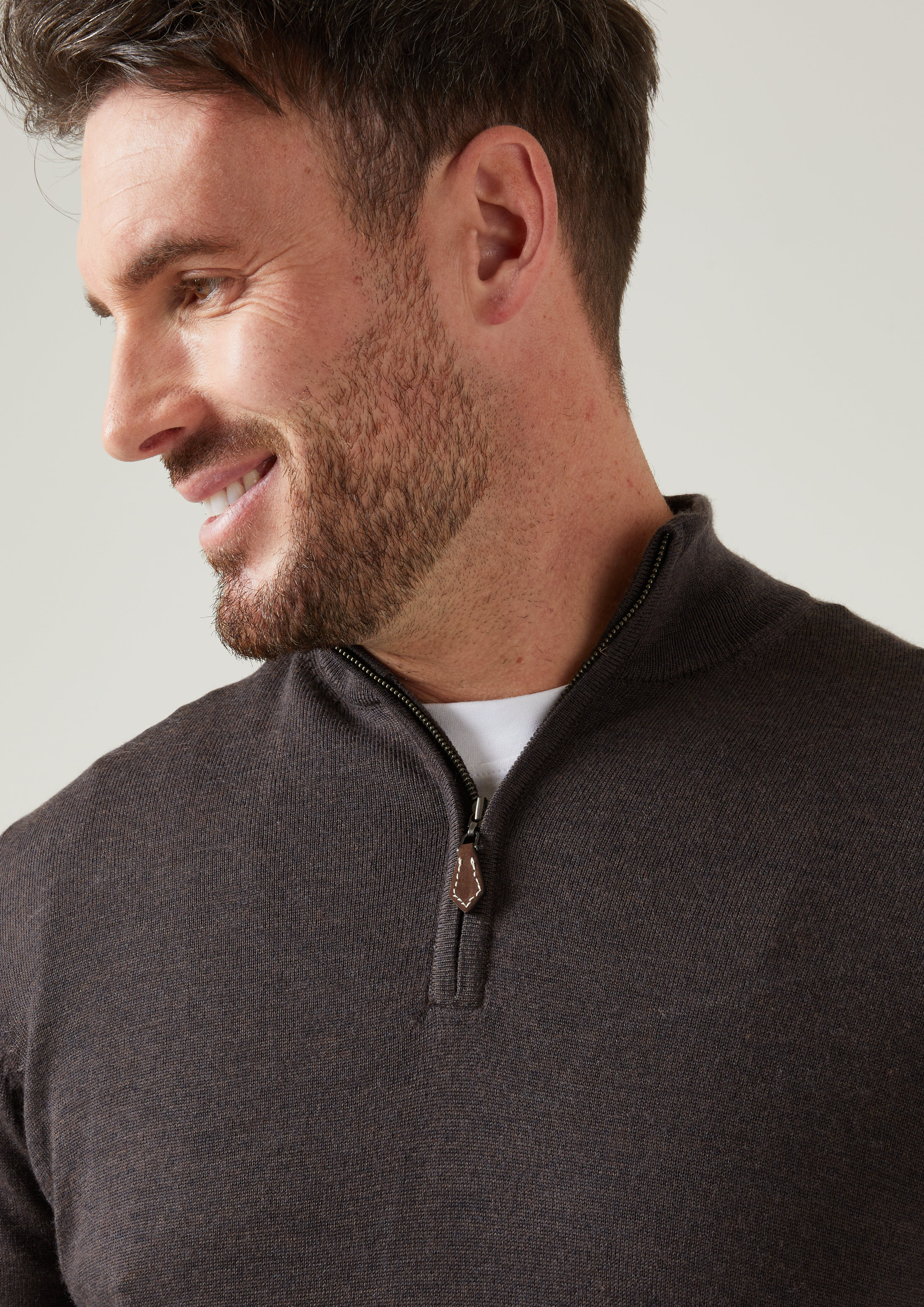 Barton Merino Wool 1/4 Zip Mock Jumper in Dark Brown - Regular Fit - Image 5