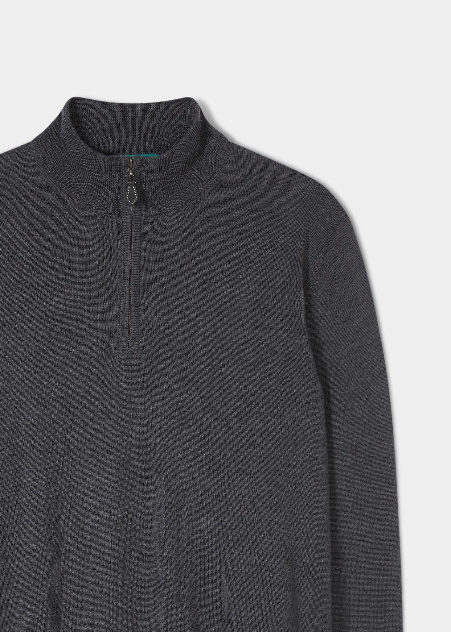 Barton Merino Wool 1/4 Zip Mock Jumper in Charcoal - Regular Fit - Image 3