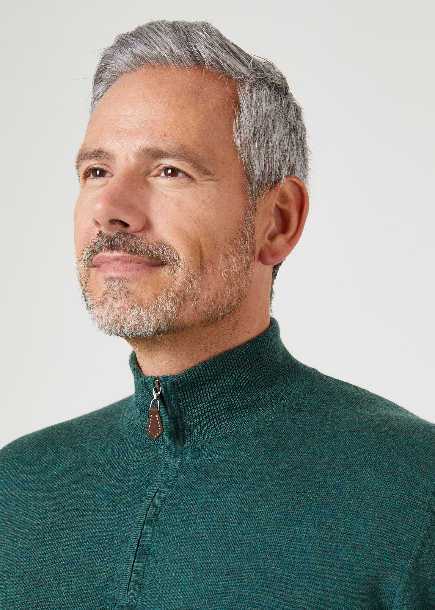 Barton Merino Wool 1/4 Zip Mock Jumper in Hunter - Regular Fit - Image 4
