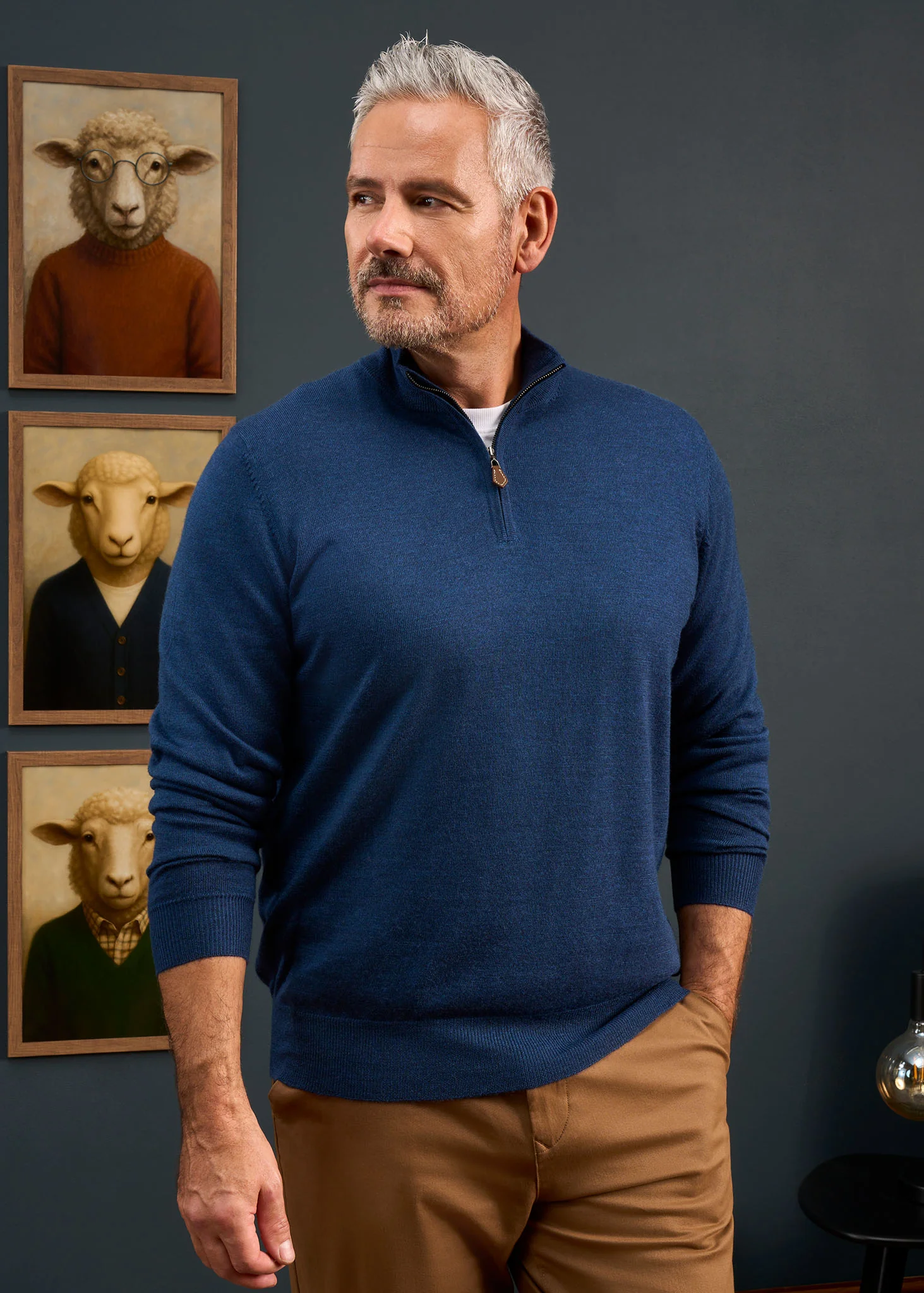 Barton Merino Wool 1/4 Zip Mock Jumper in Indigo - Regular Fit - Image 2