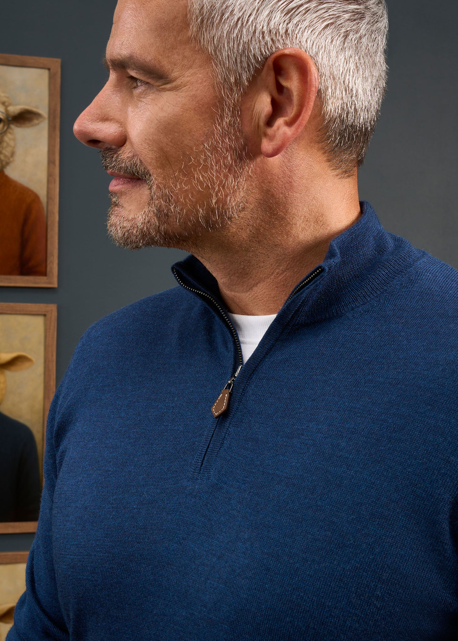 Barton Merino Wool 1/4 Zip Mock Jumper in Indigo - Regular Fit - Image 3