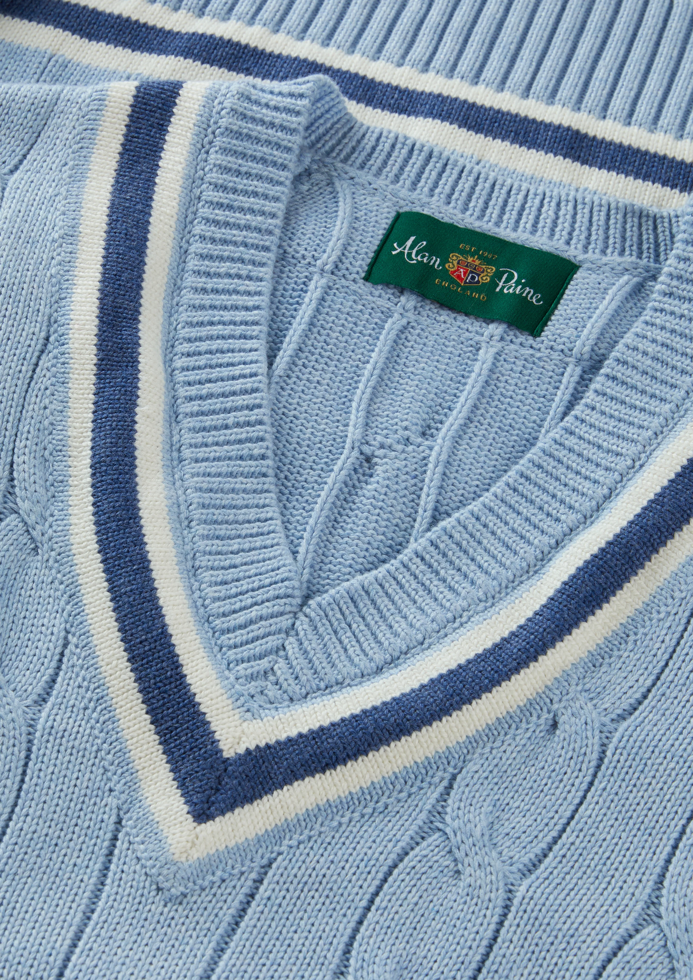 Chadbury Cable Cricket Slipover In Steel Blue - Image 4