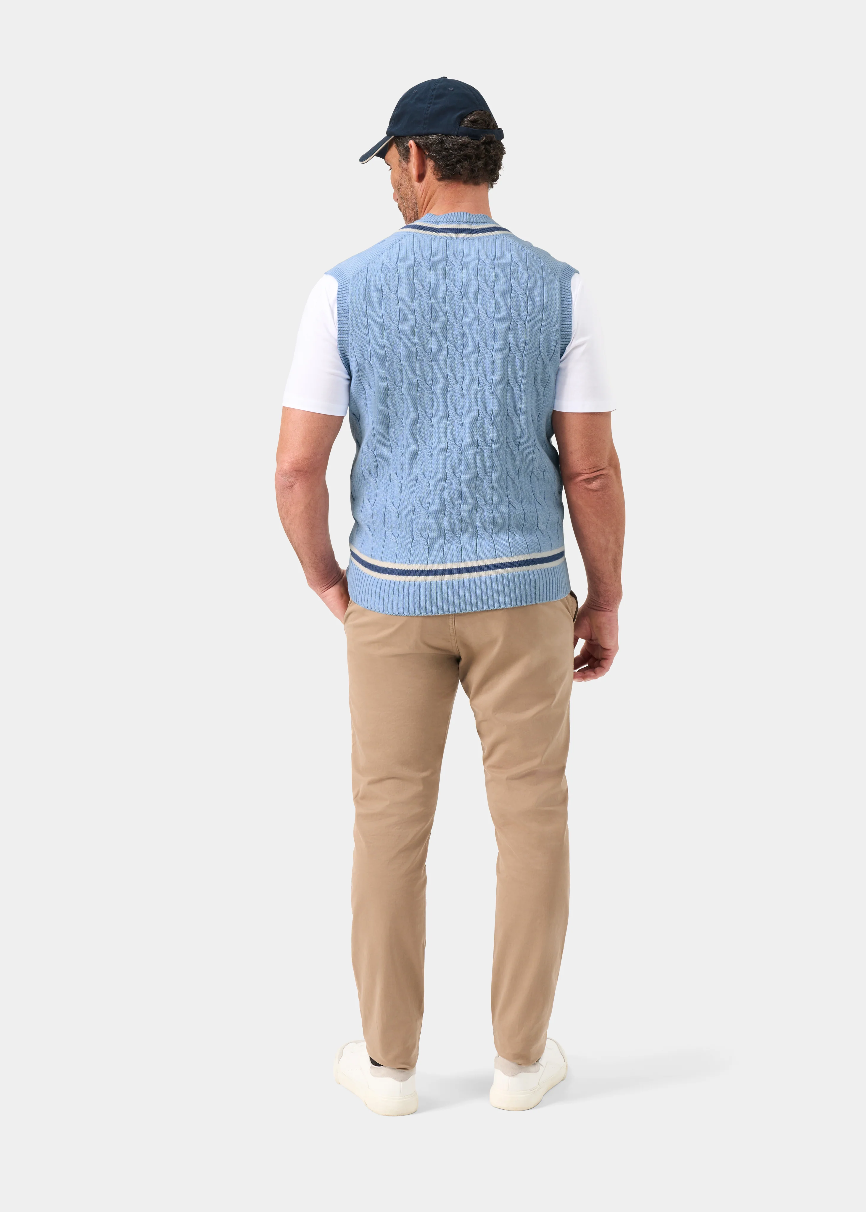Chadbury Cable Cricket Slipover In Steel Blue - Image 6