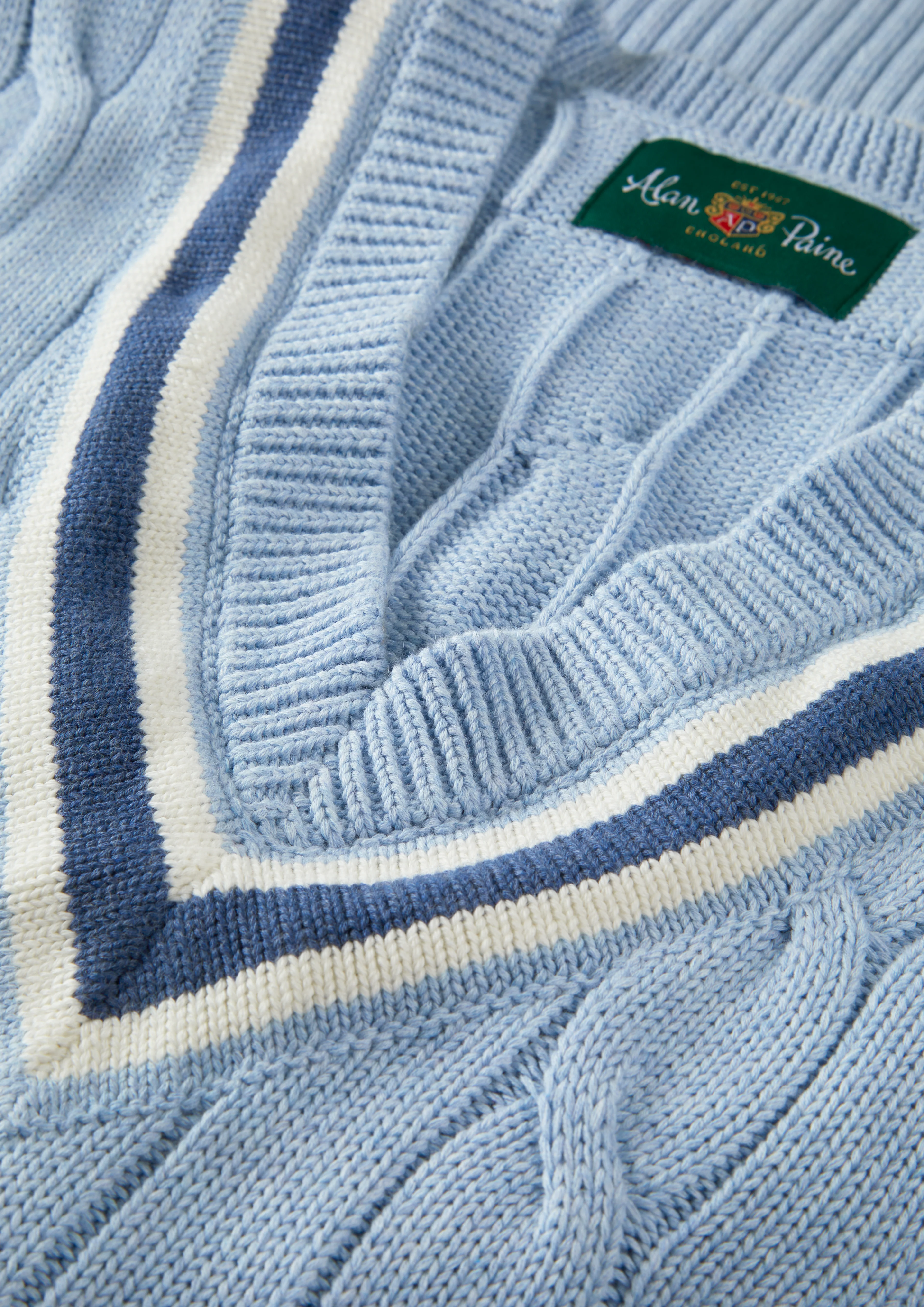 Chadbury Cable Cricket Slipover In Steel Blue - Image 7