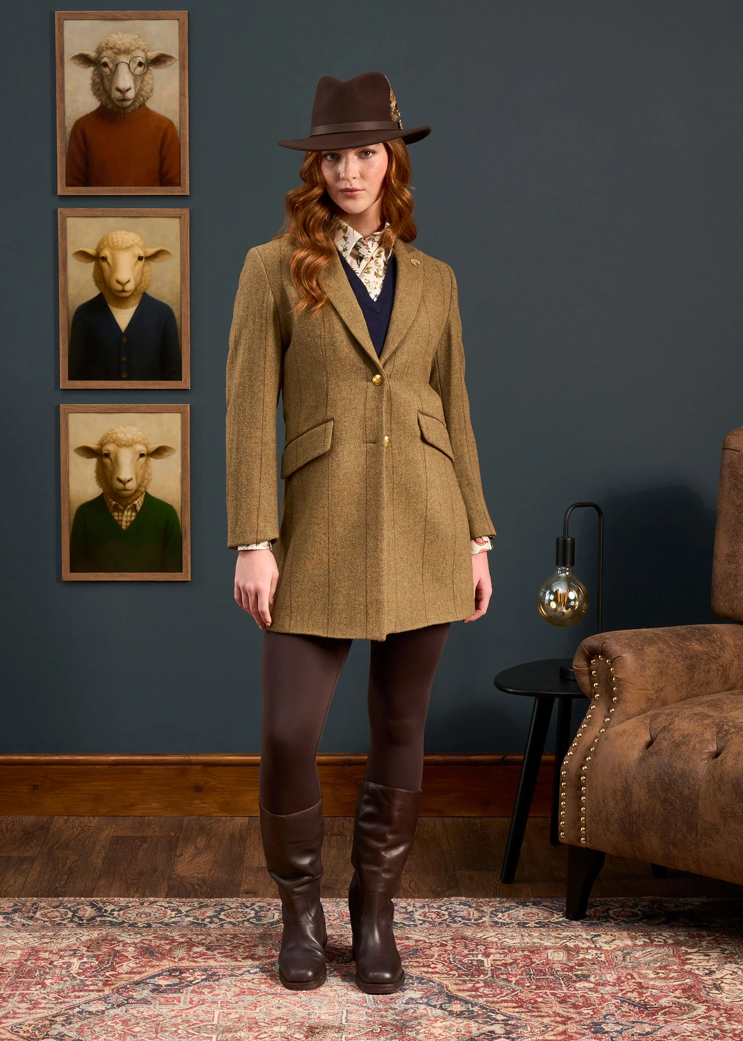 Combrook Ladies Tweed Water Repellent Mid-Thigh Coat in Grove  -  Regular Fit - Image 5