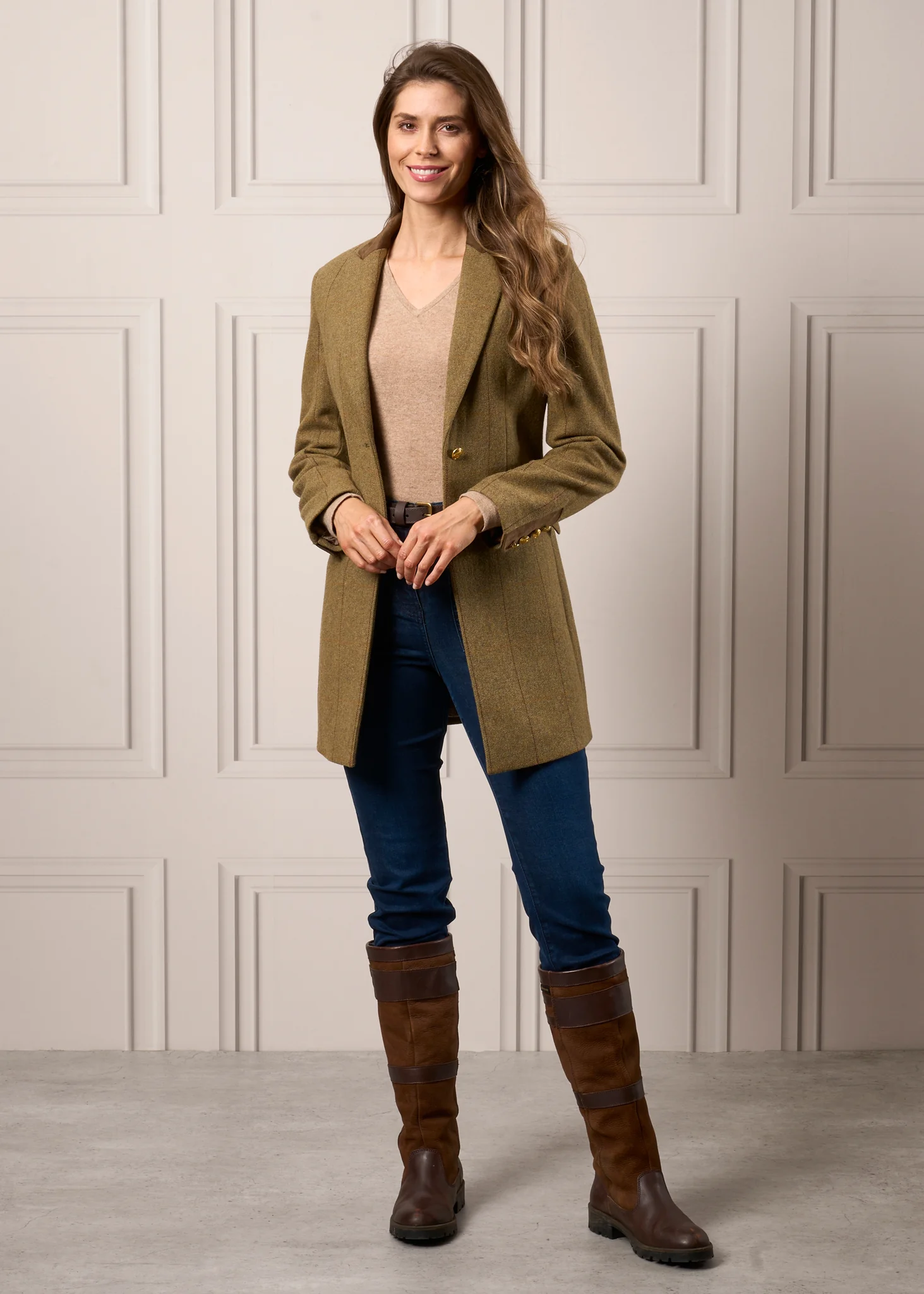 Combrook Ladies Tweed Water Repellent Mid-Thigh Coat in Grove  -  Regular Fit - Image 7