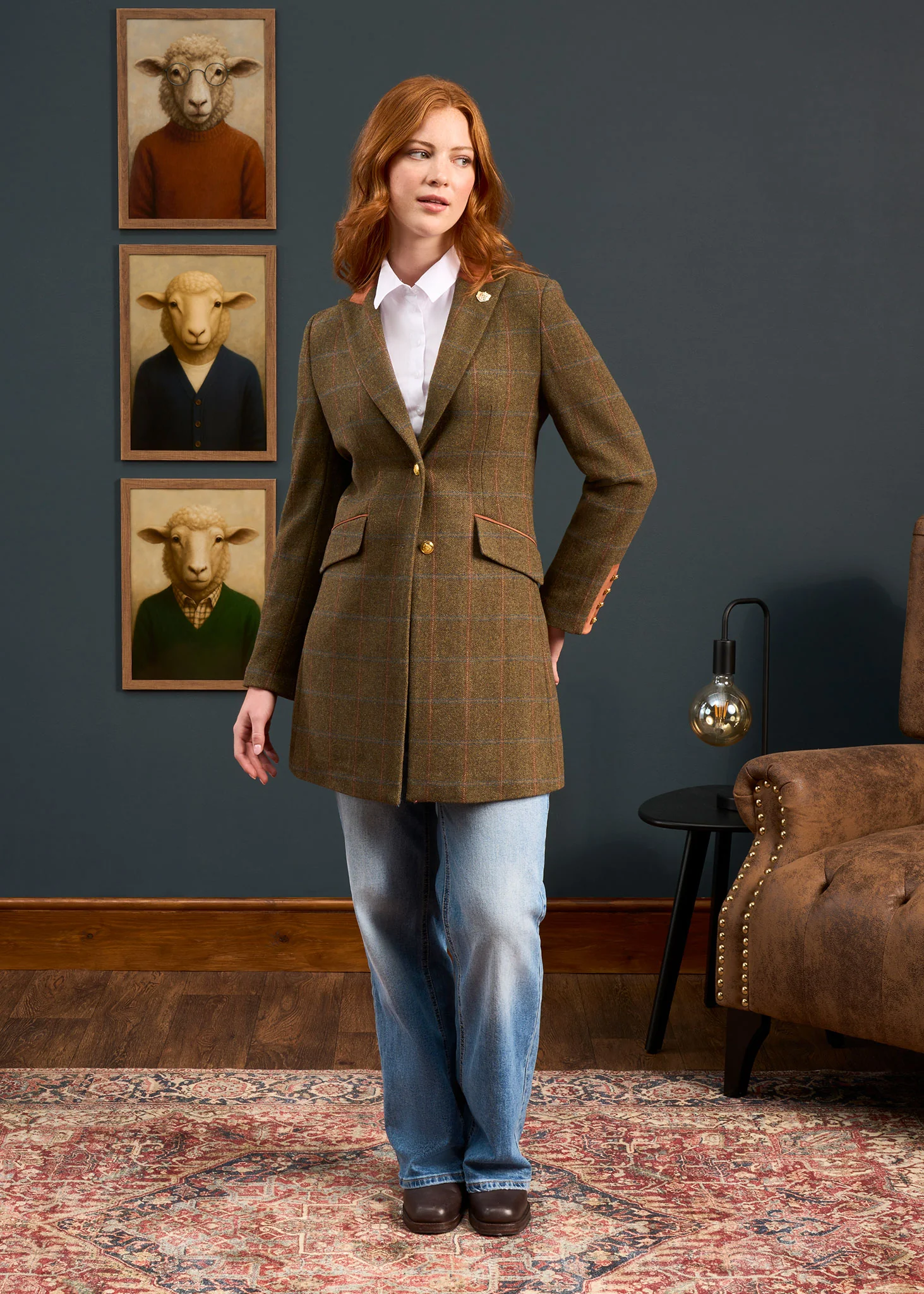 Combrook Ladies Tweed Water Repellent Mid-Thigh Coat in Willow  -  Regular Fit - Image 7