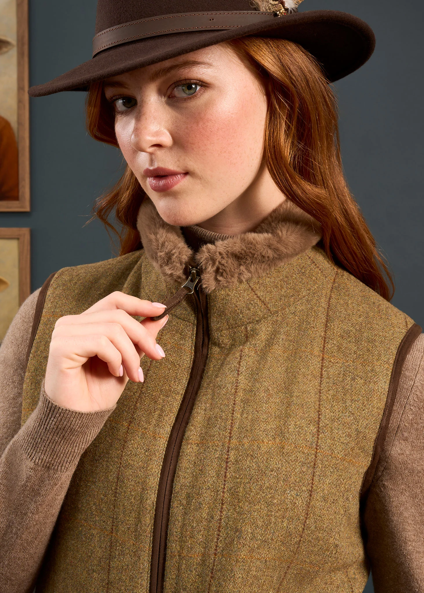 Combrook Ladies Tweed Water Repellent Gilet in Grove  -  Regular Fit - Image 3
