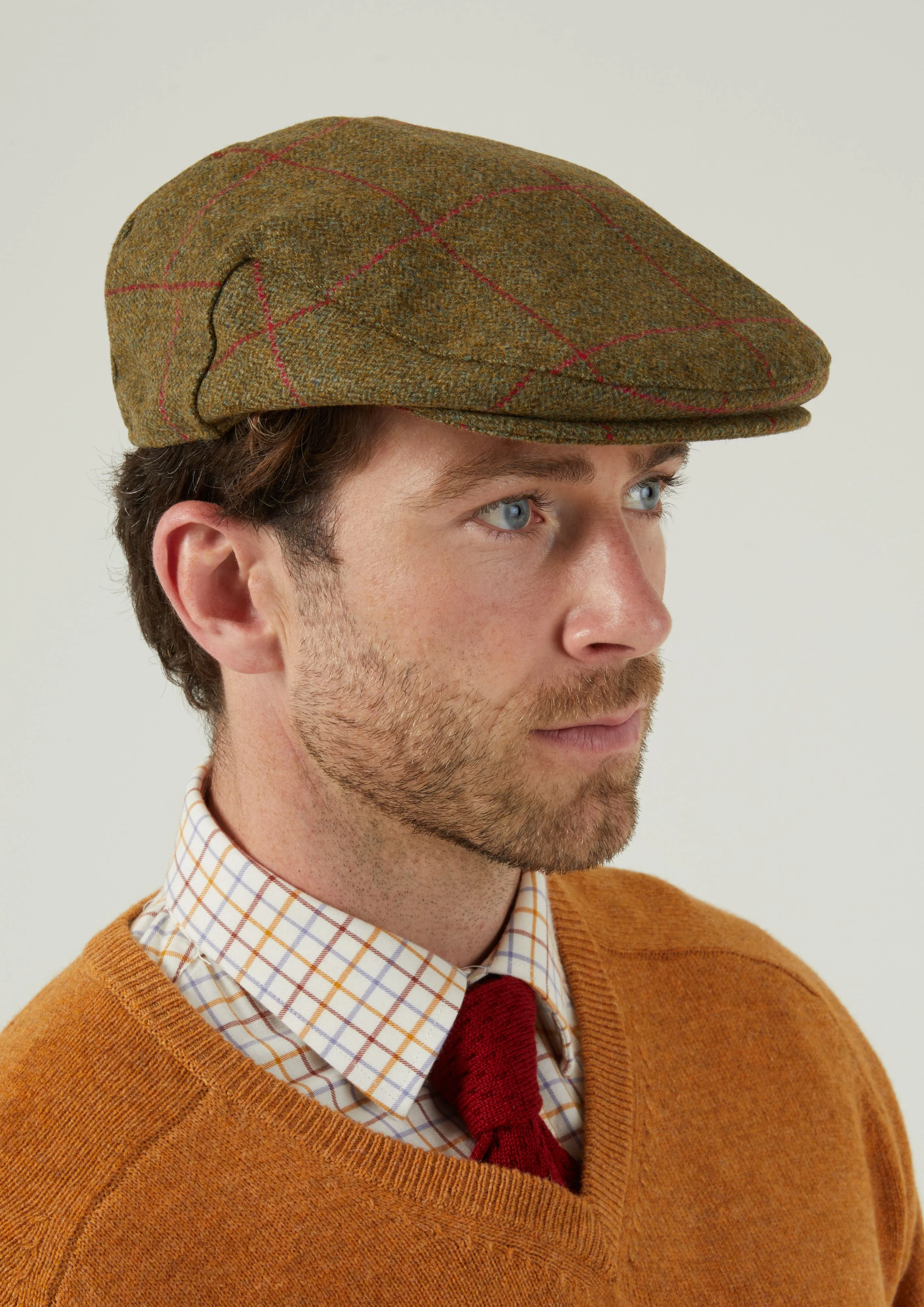 Combrook Men's Tweed Waterproof Flat Cap in Sage  -  Regular Fit - Image 4