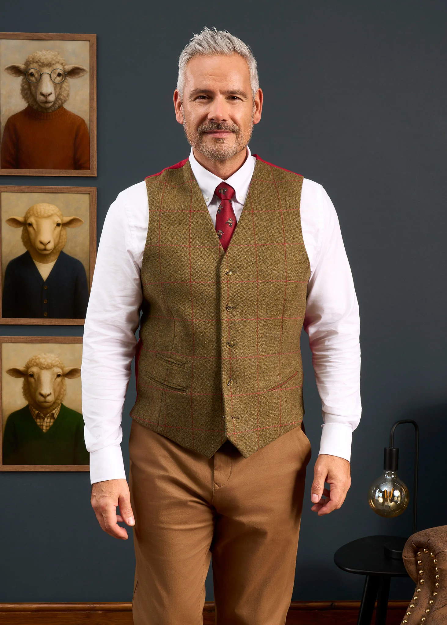 Combrook Men's Tweed Water Repellent Lined-Back Waistcoat in Sage - Regular Fit - Image 3