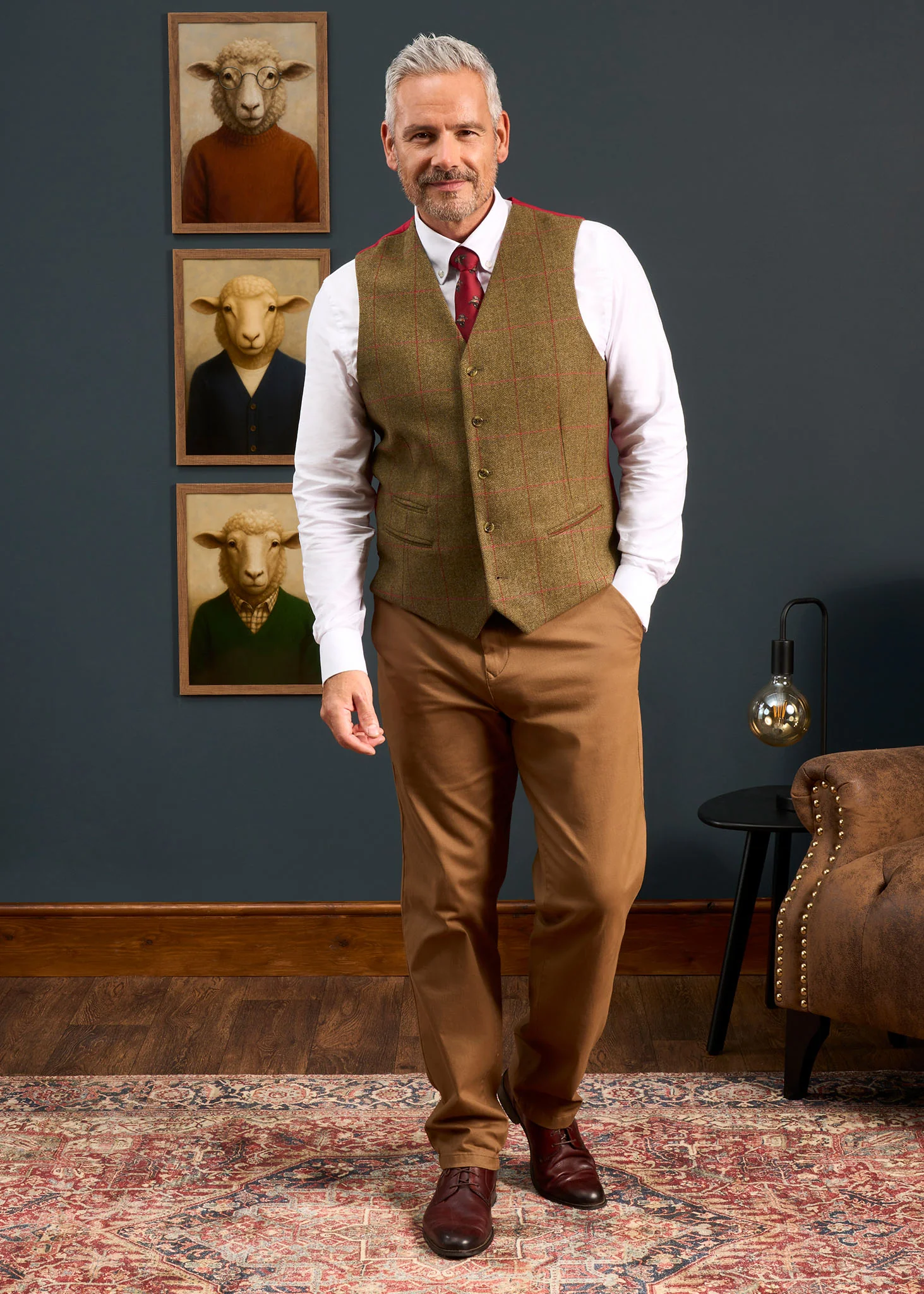 Combrook Men's Tweed Water Repellent Lined-Back Waistcoat in Sage - Regular Fit - Image 4