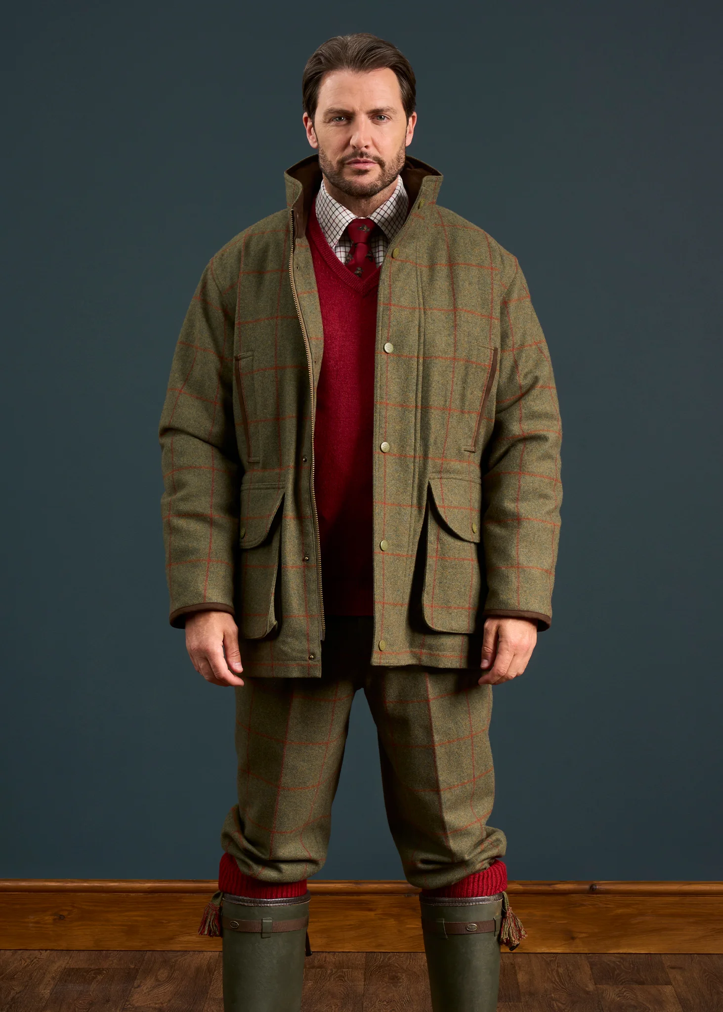 Combrook Men's Tweed Waterproof Shooting Field Coat in Reed  -  Shooting Fit - Image 2