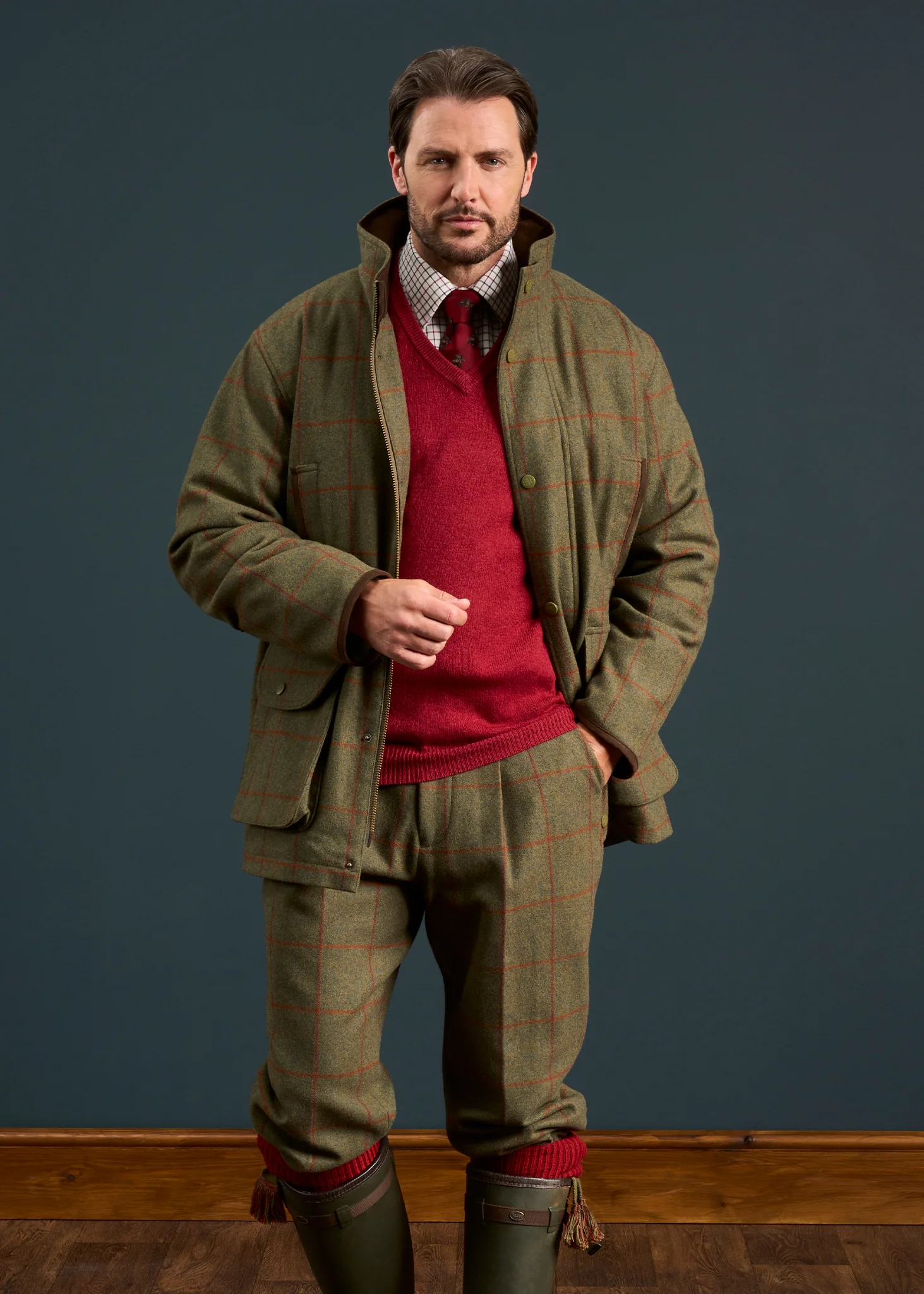 Combrook Men's Tweed Waterproof Shooting Field Coat in Reed  -  Shooting Fit - Image 3
