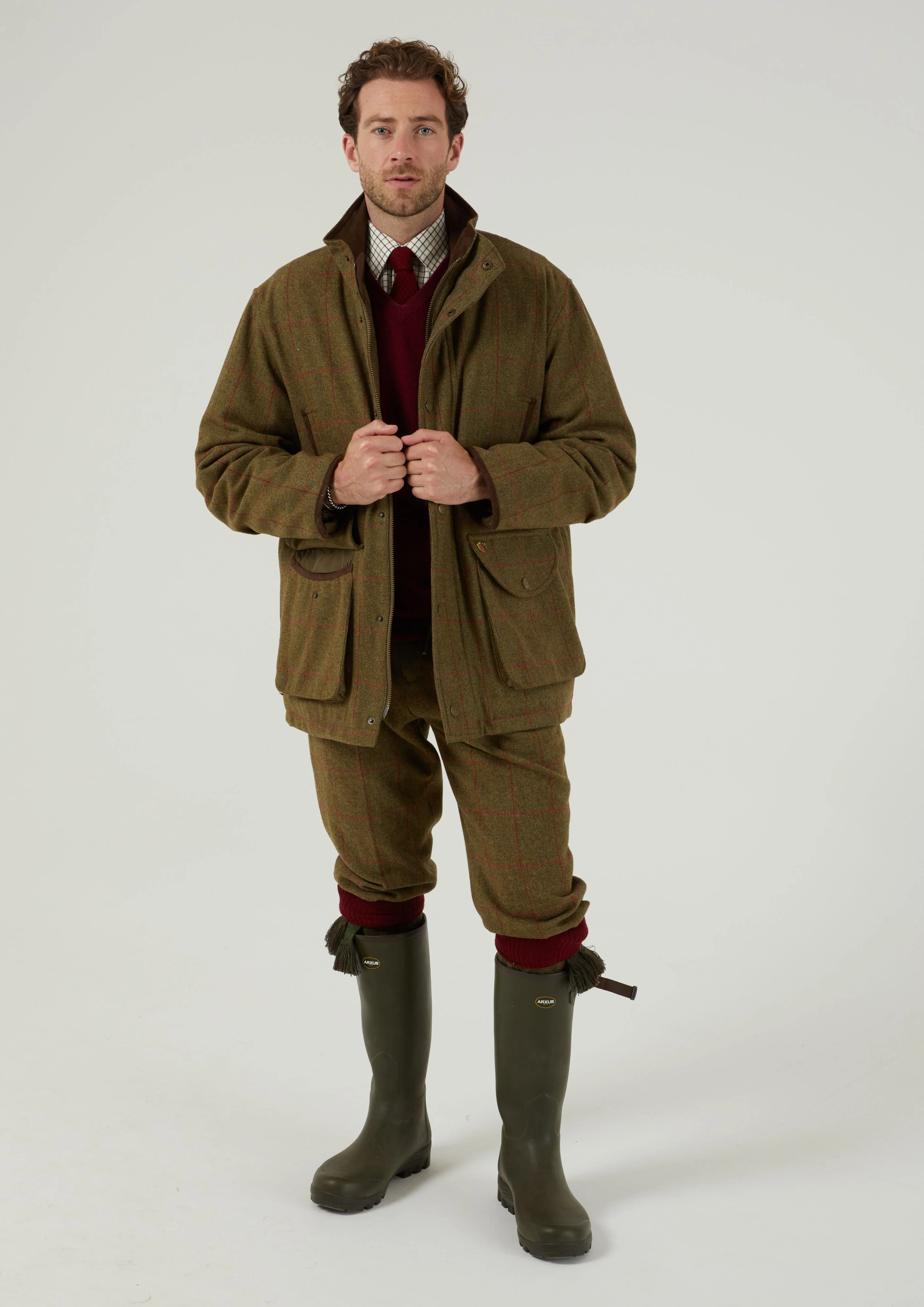 Combrook Men's Tweed Waterproof Shooting Field Coat in Sage  -  Shooting Fit - Image 5