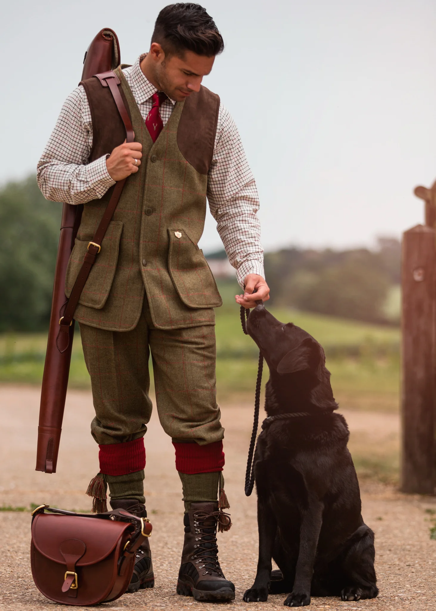 Combrook Men's Tweed Water Repellent Shooting Waistcoat in Sage  -  Shooting Fit - Image 6