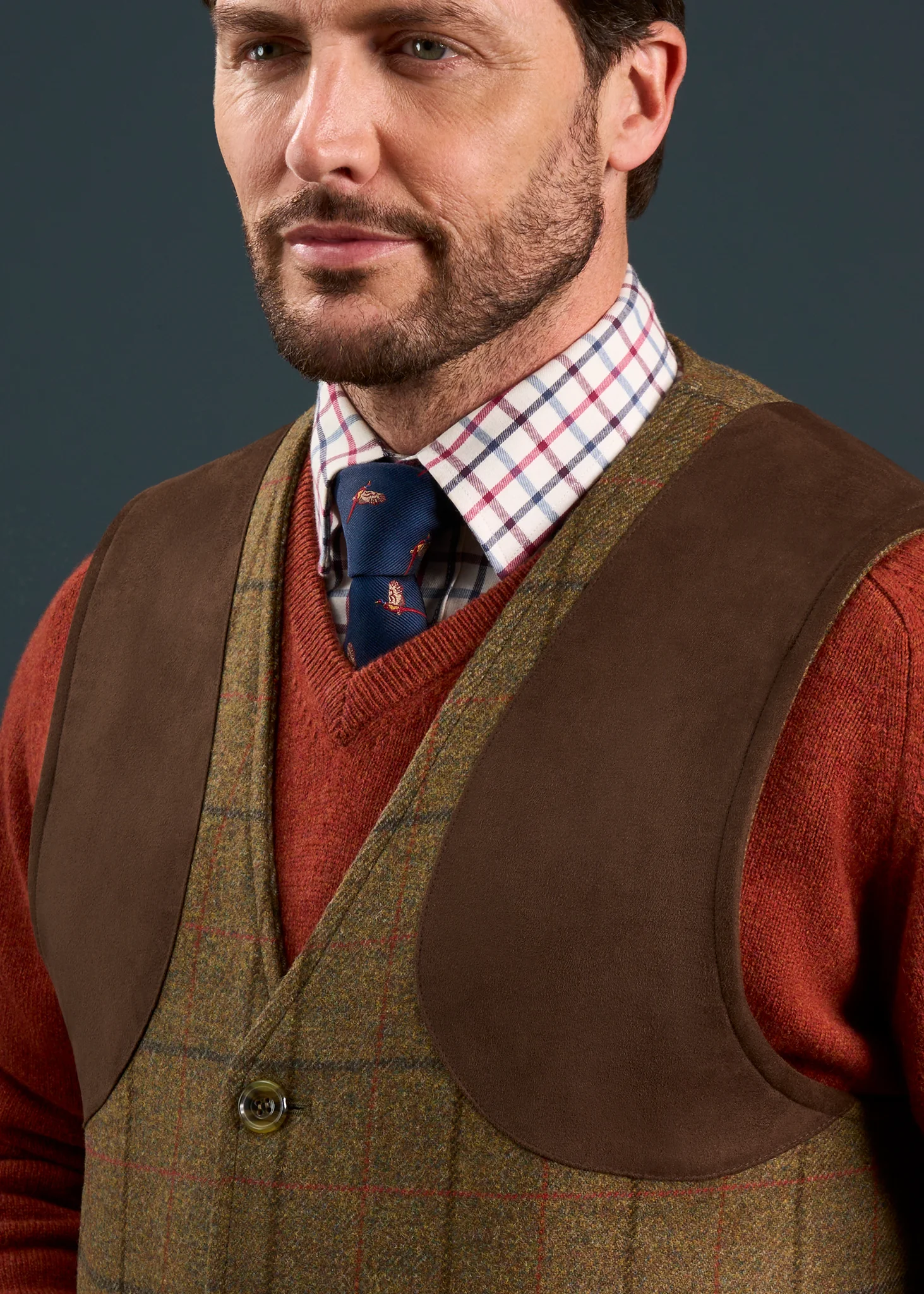Combrook Men's Tweed Shooting Waistcoat in Thyme - Shooting Fit - Image 4