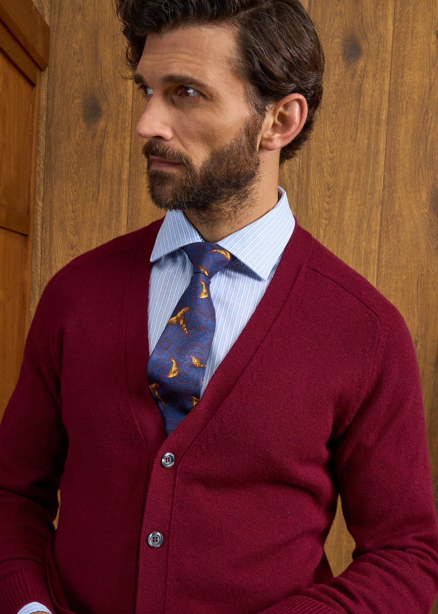 Cornwall Lambswool Cardigan in Bordeaux - Classic Fit - Image 6