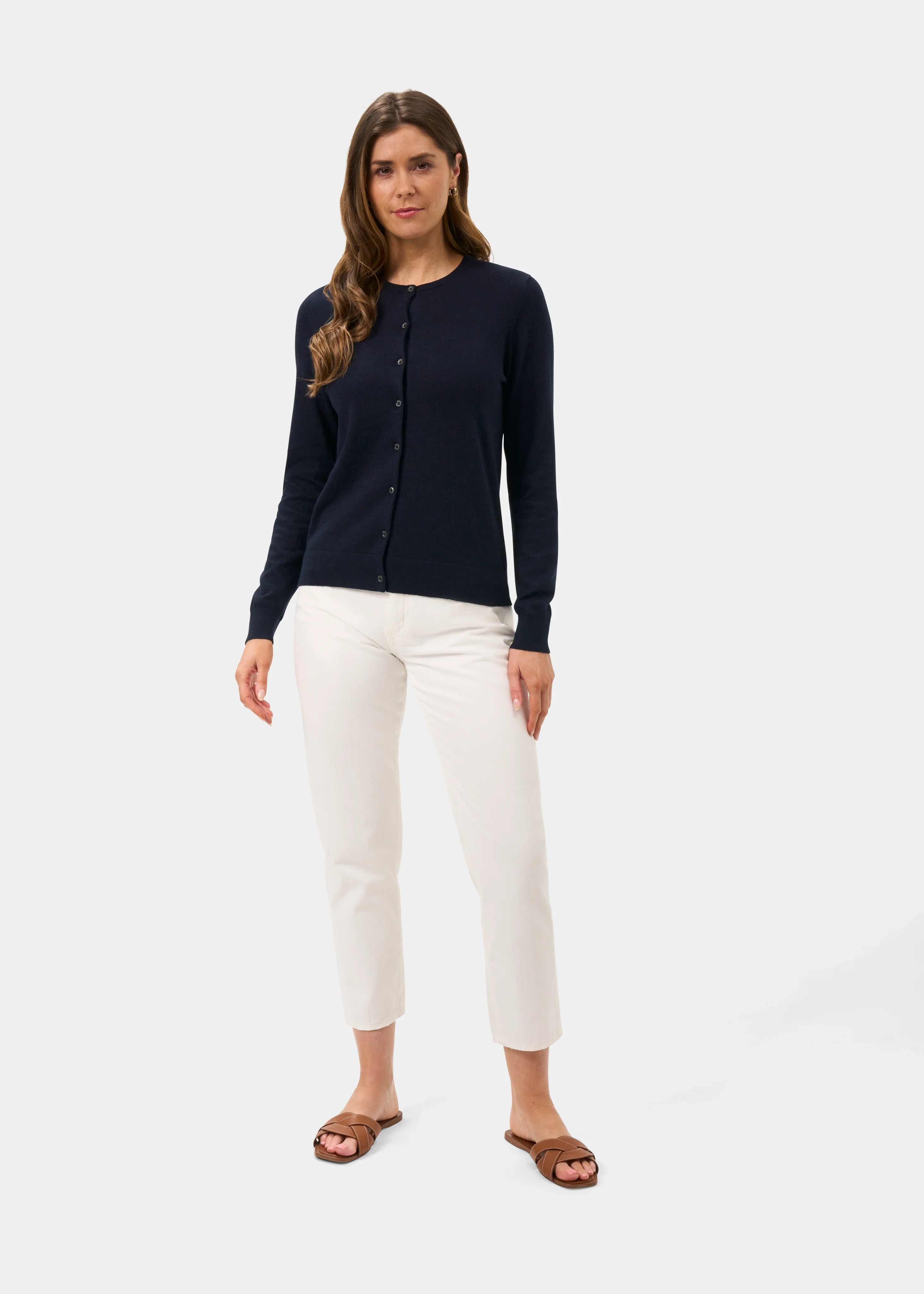 Daphne Ladies Cotton Cashmere Cardigan In Dark Navy - Image 2