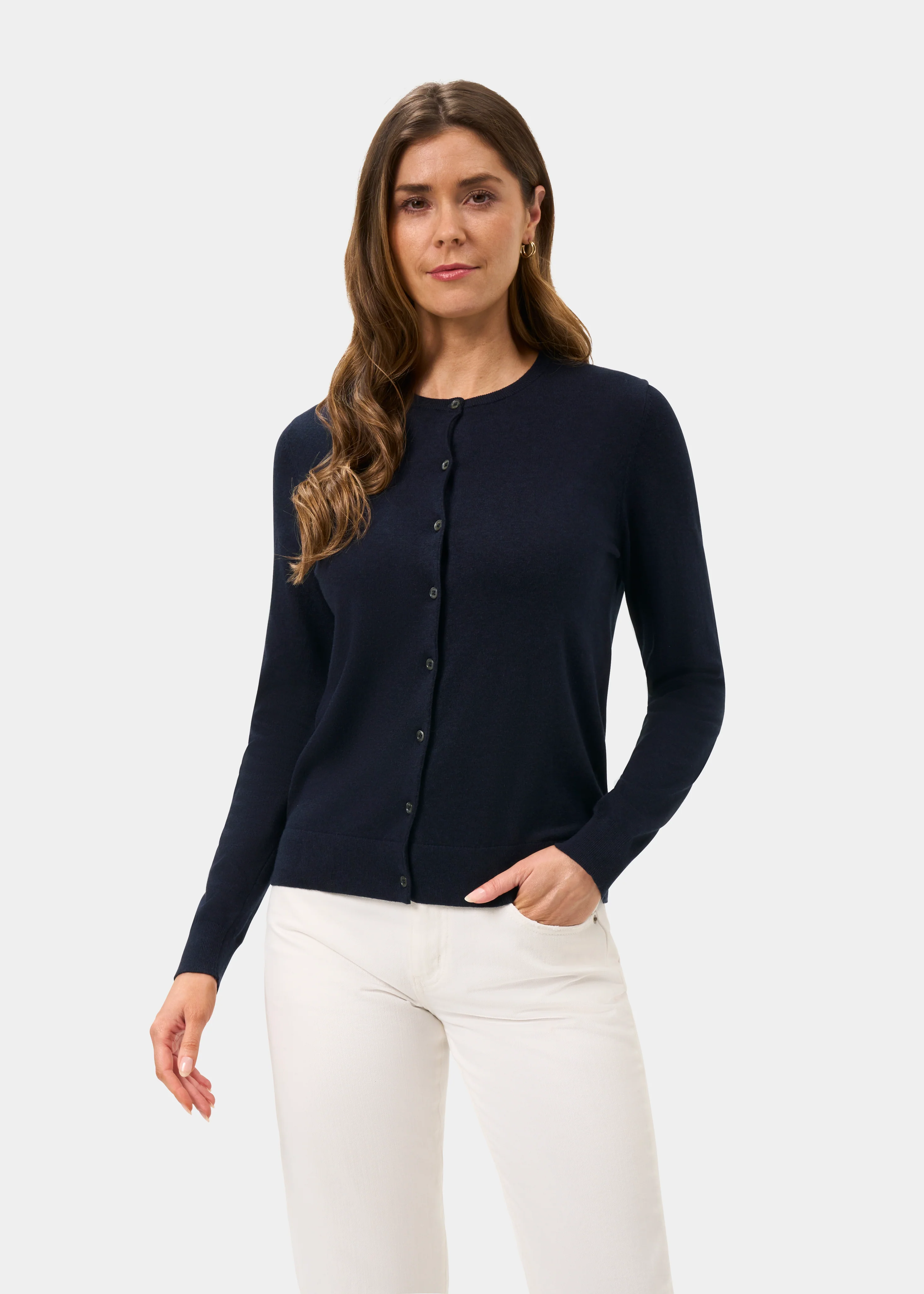 Daphne Ladies Cotton Cashmere Cardigan In Dark Navy - Image 5