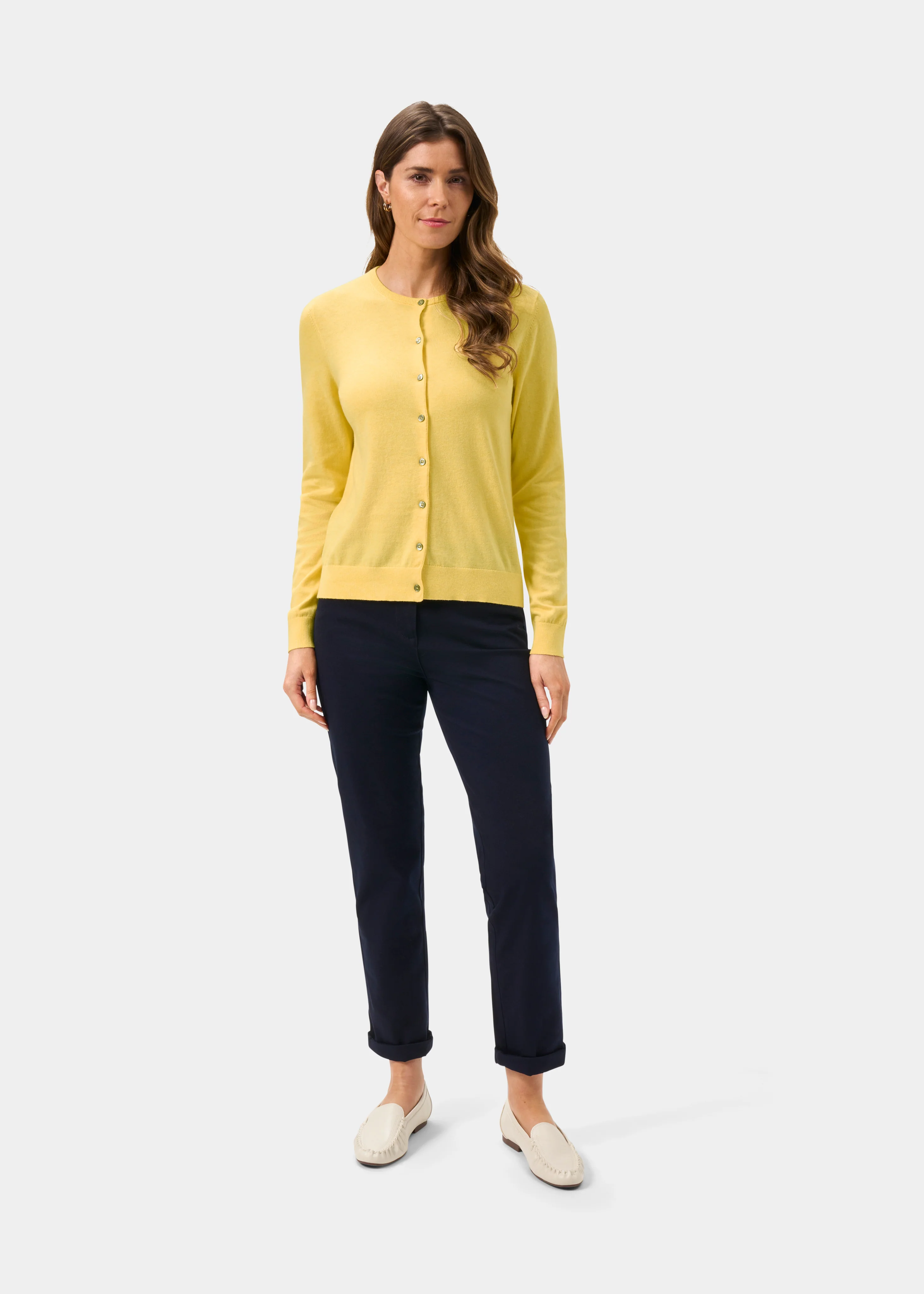 Daphne Ladies Cotton Cashmere Cardigan In Lemon - Image 2