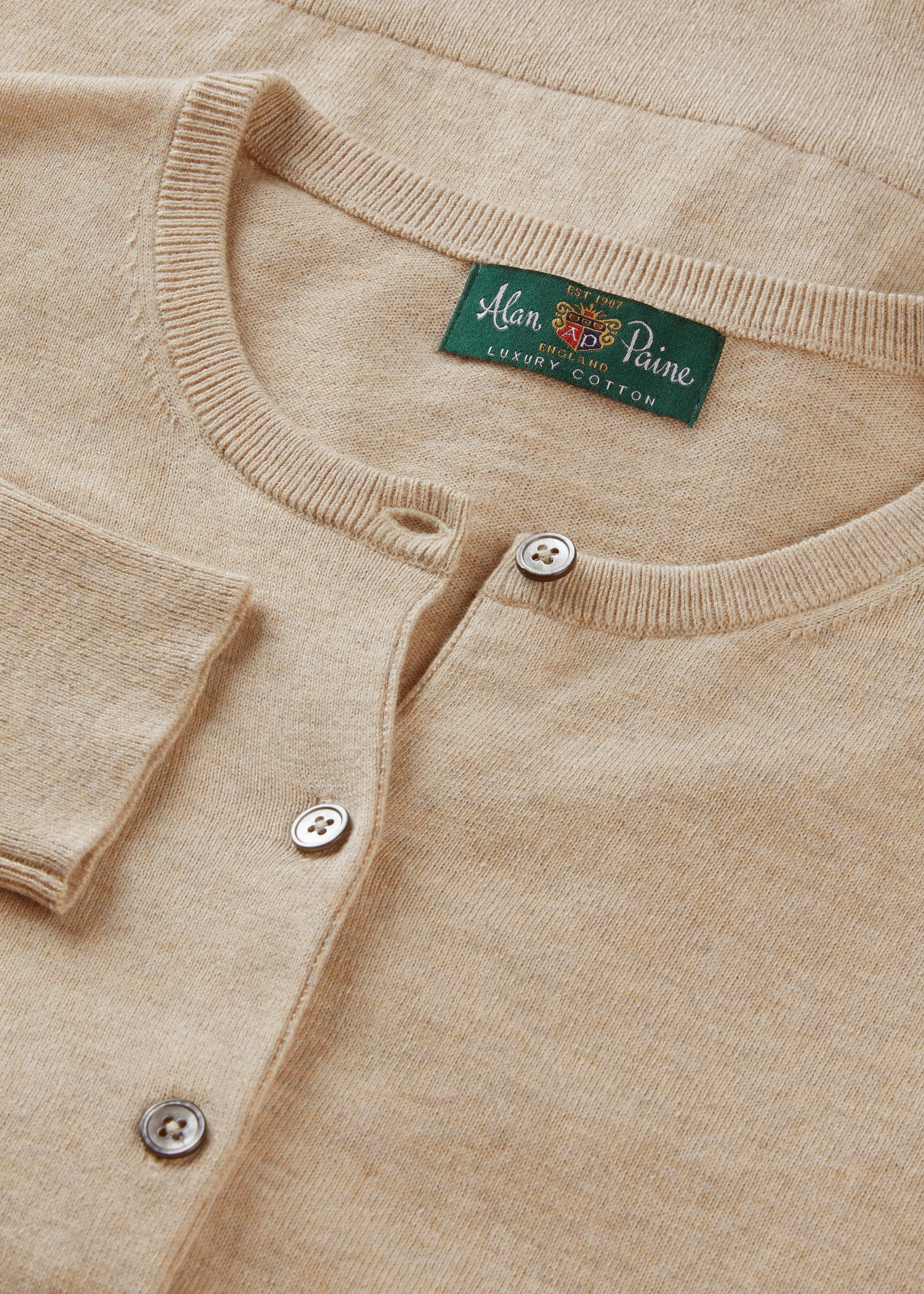 Daphne Ladies Cotton Cashmere Cardigan In Sand - Image 3