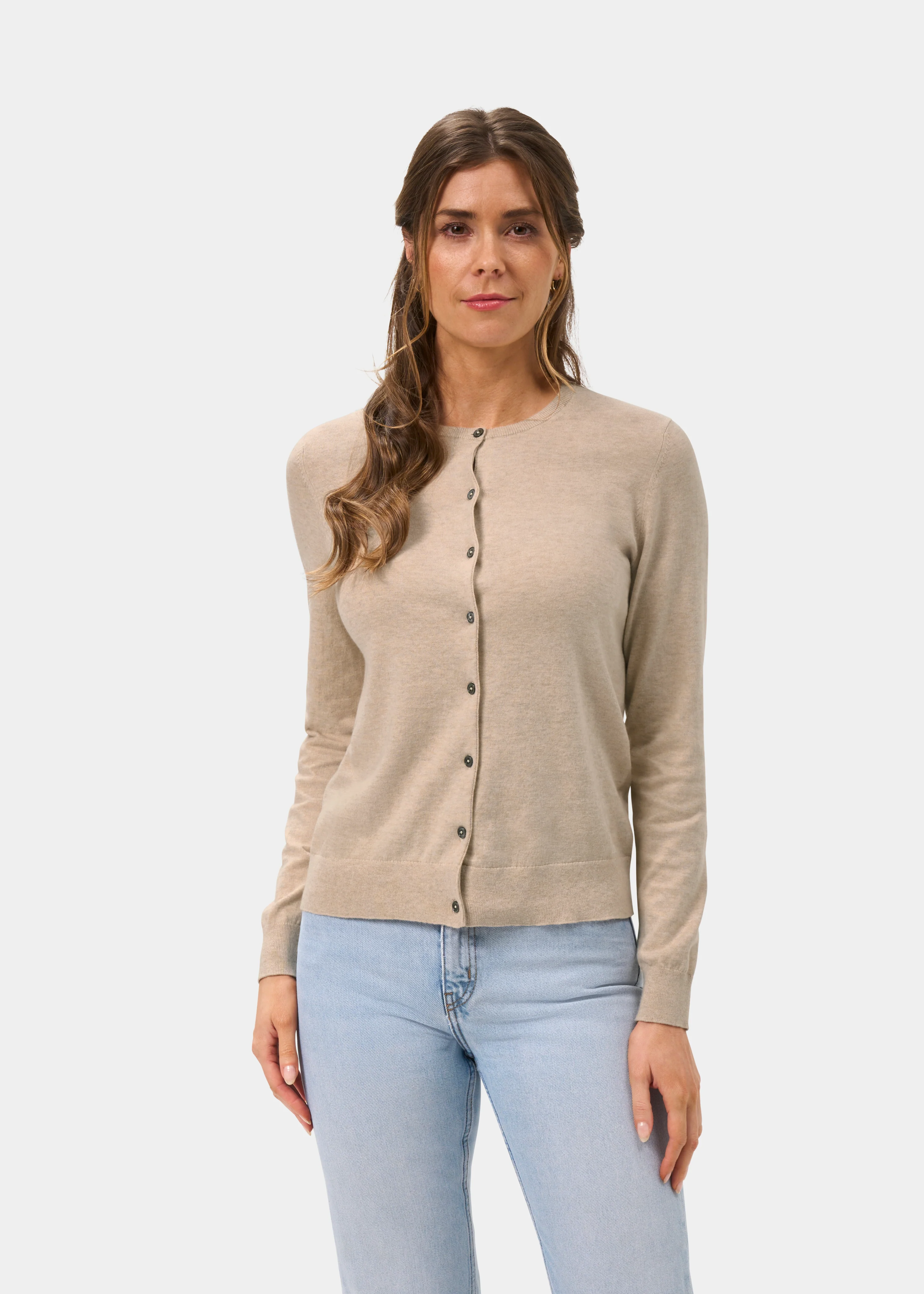 Daphne Ladies Cotton Cashmere Cardigan In Sand - Image 5
