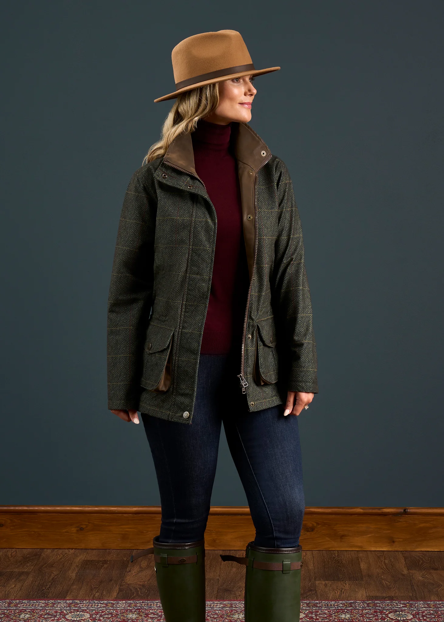 Didsmere Ladies Technical Tweed Effect Coat In Myrtle - Regular Fit - Image 2