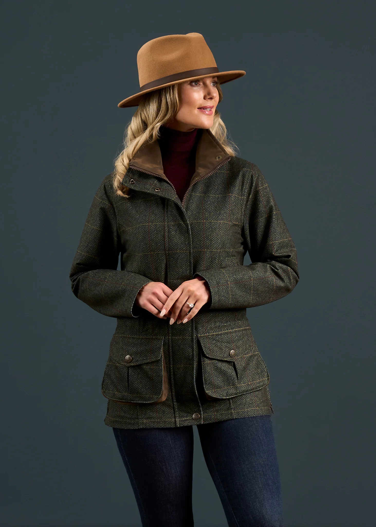 Didsmere Ladies Technical Tweed Effect Coat In Myrtle - Regular Fit - Image 3