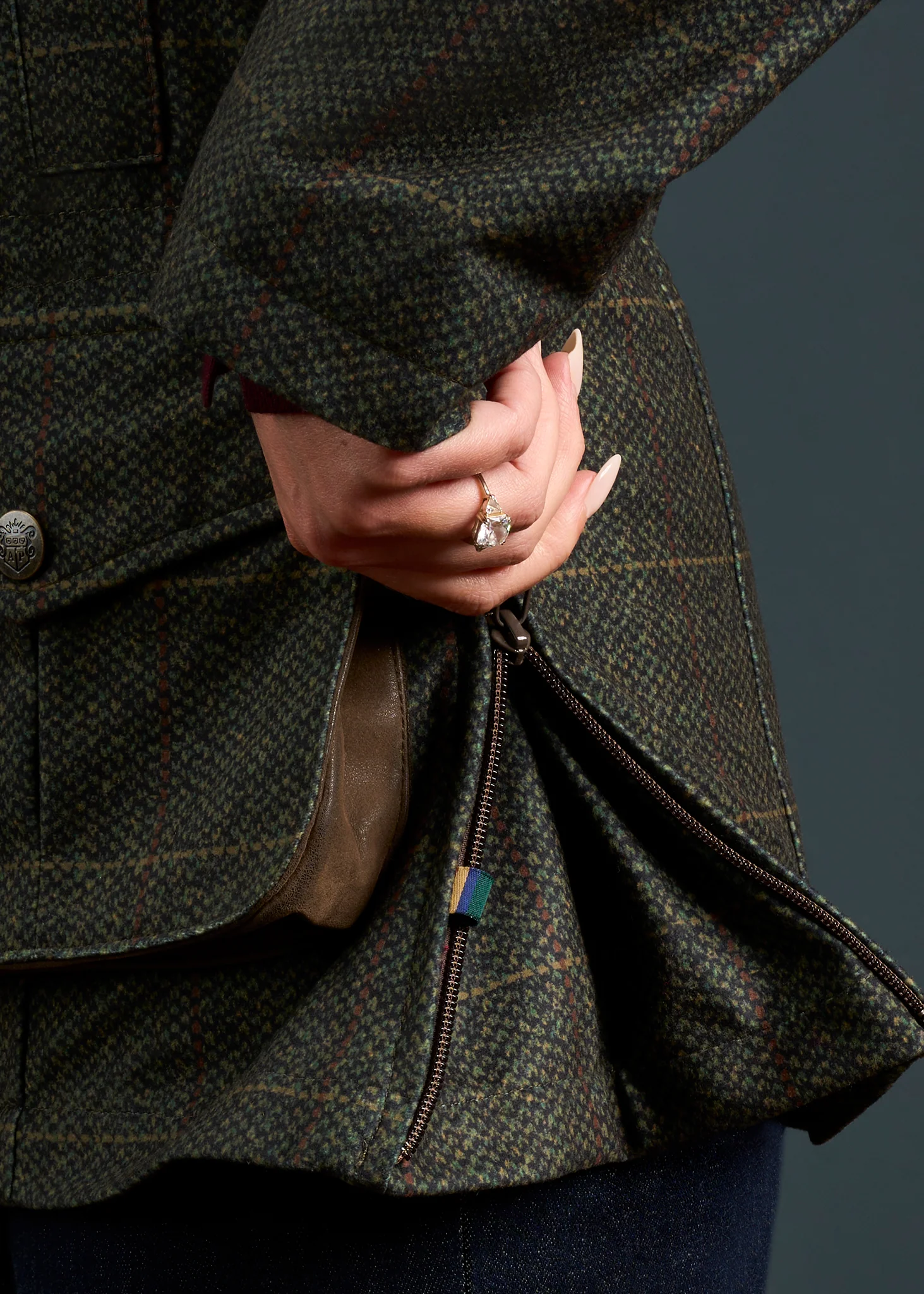 Didsmere Ladies Technical Tweed Effect Coat In Myrtle - Regular Fit - Image 5