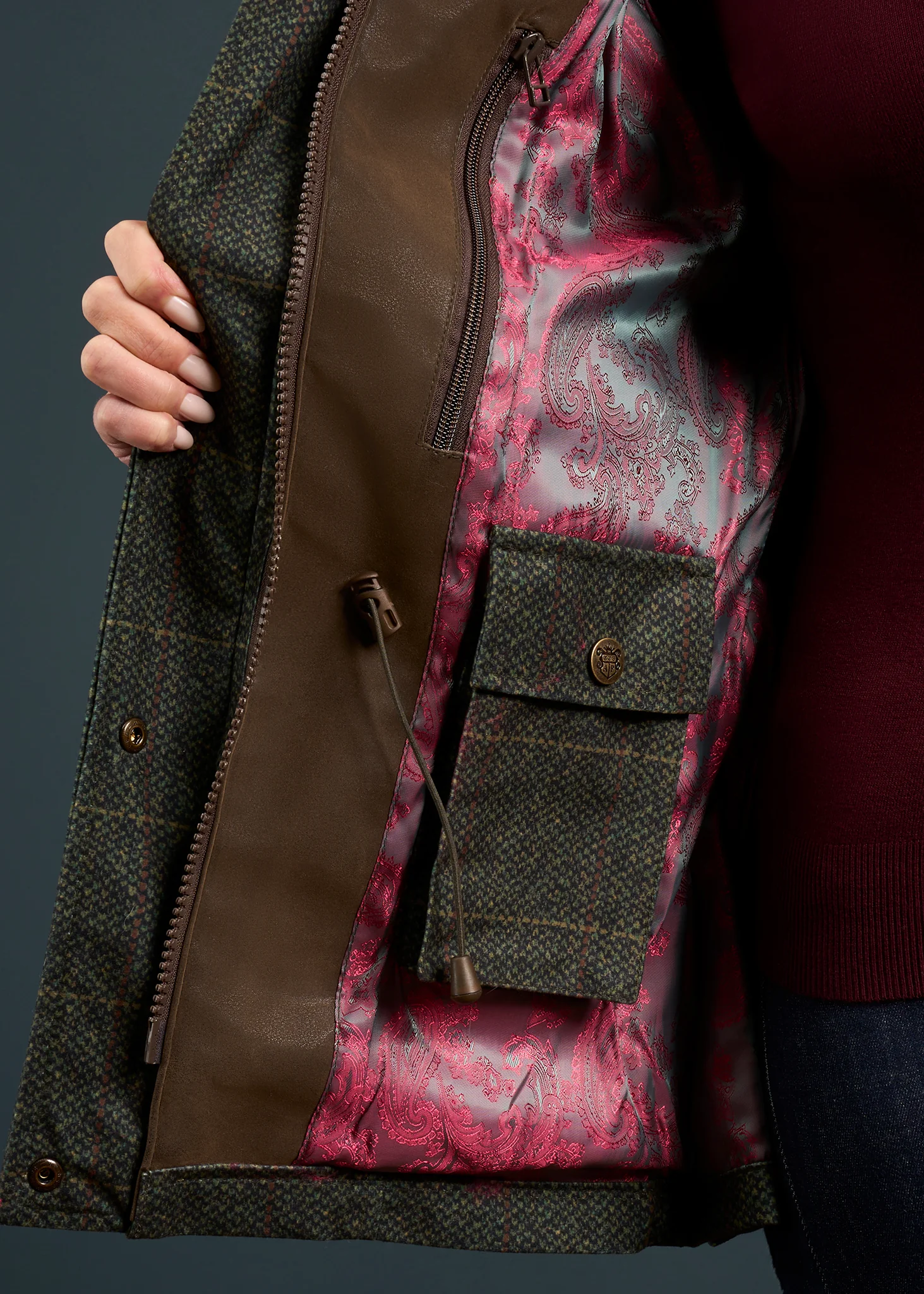 Didsmere Ladies Technical Tweed Effect Coat In Myrtle - Regular Fit - Image 6