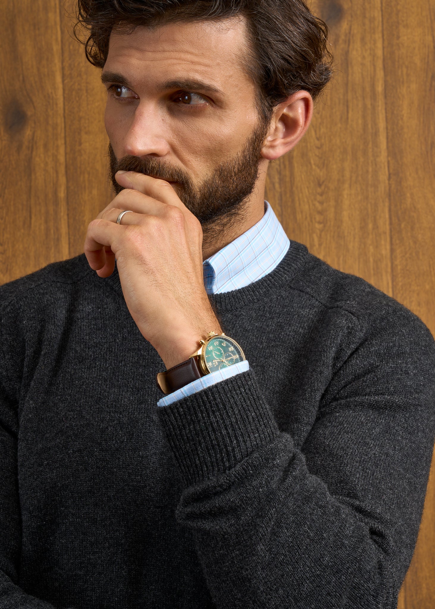 Dorset Men's Lambswool Jumper in Charcoal - Classic Fit - Image 6