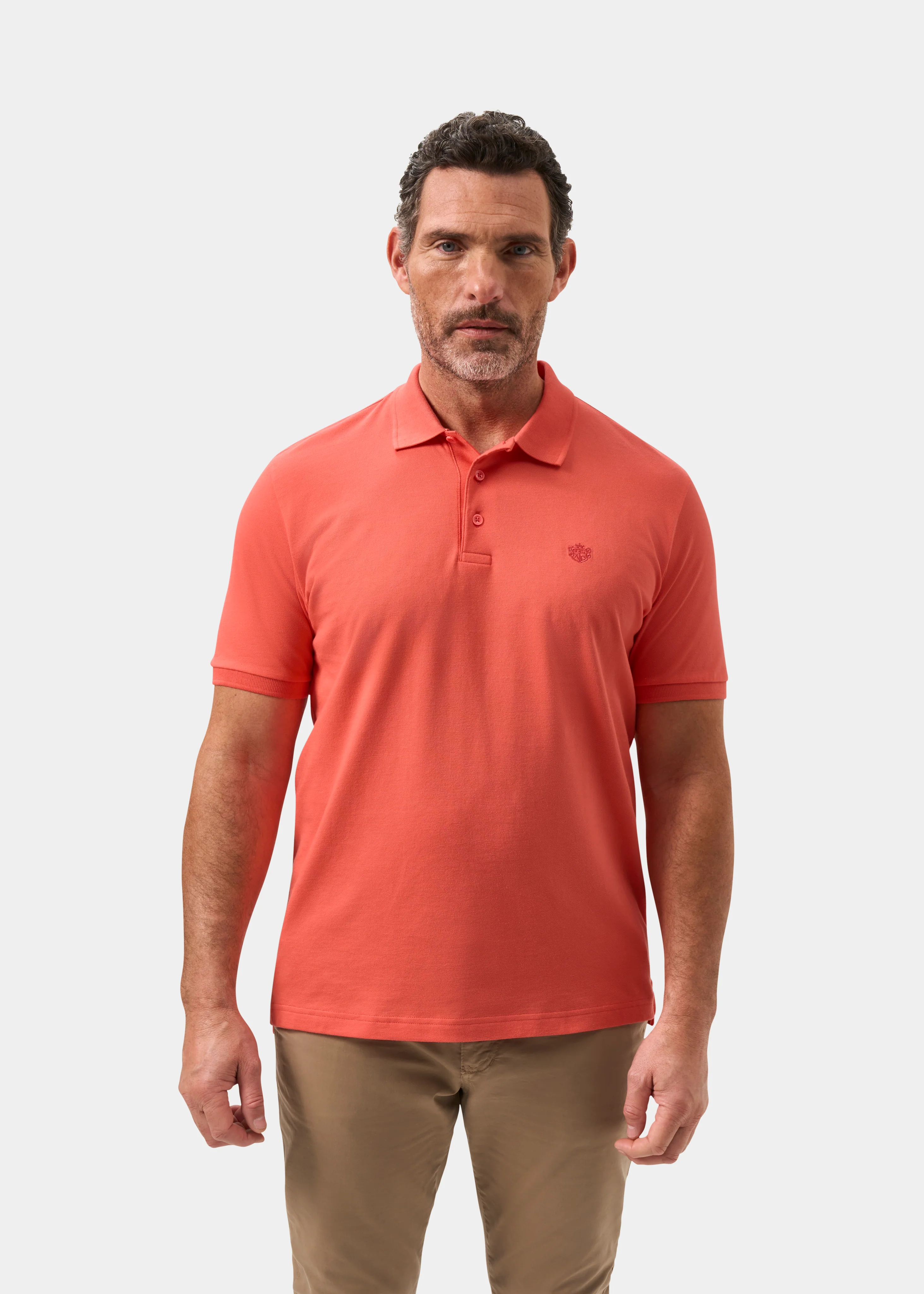 Fritton Pique Polo Shirt In Coral - Image 5