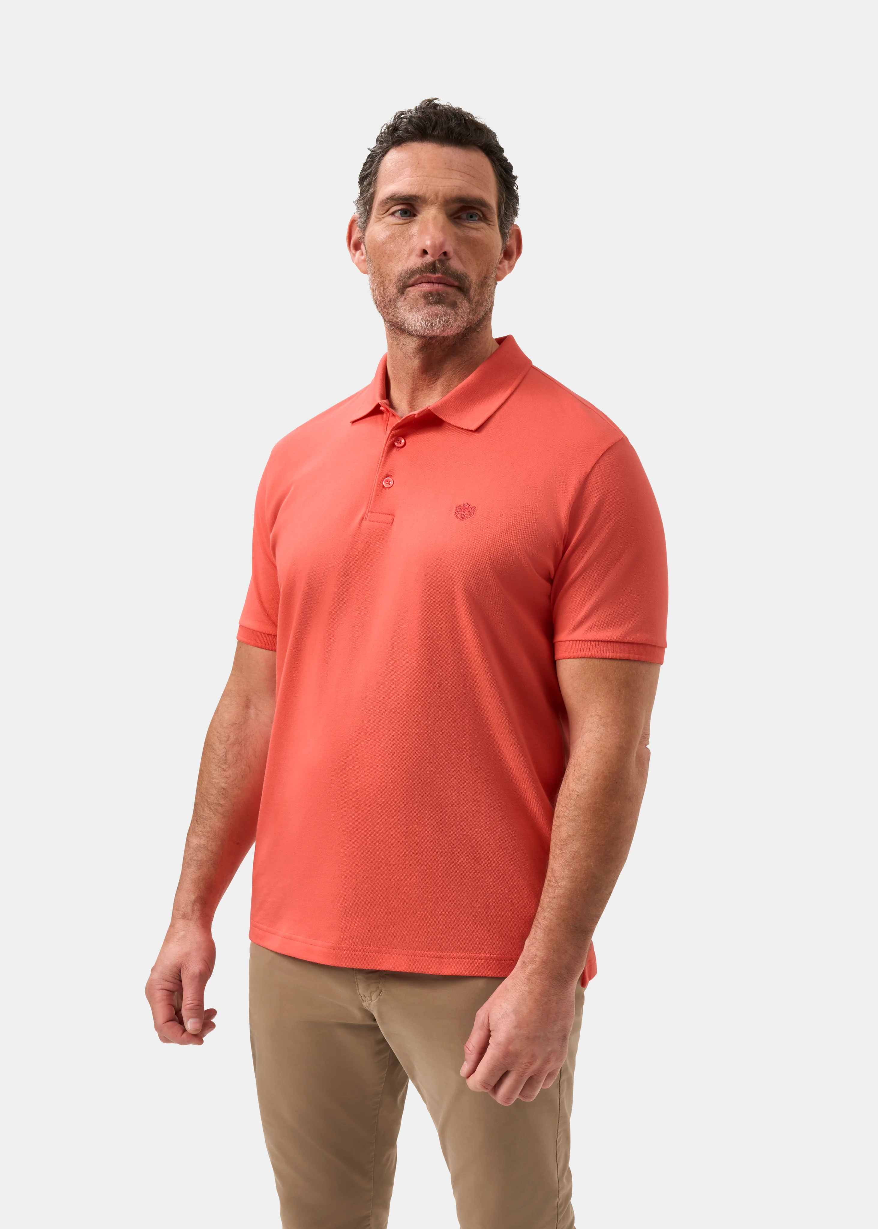 Fritton Pique Polo Shirt In Coral - Image 6