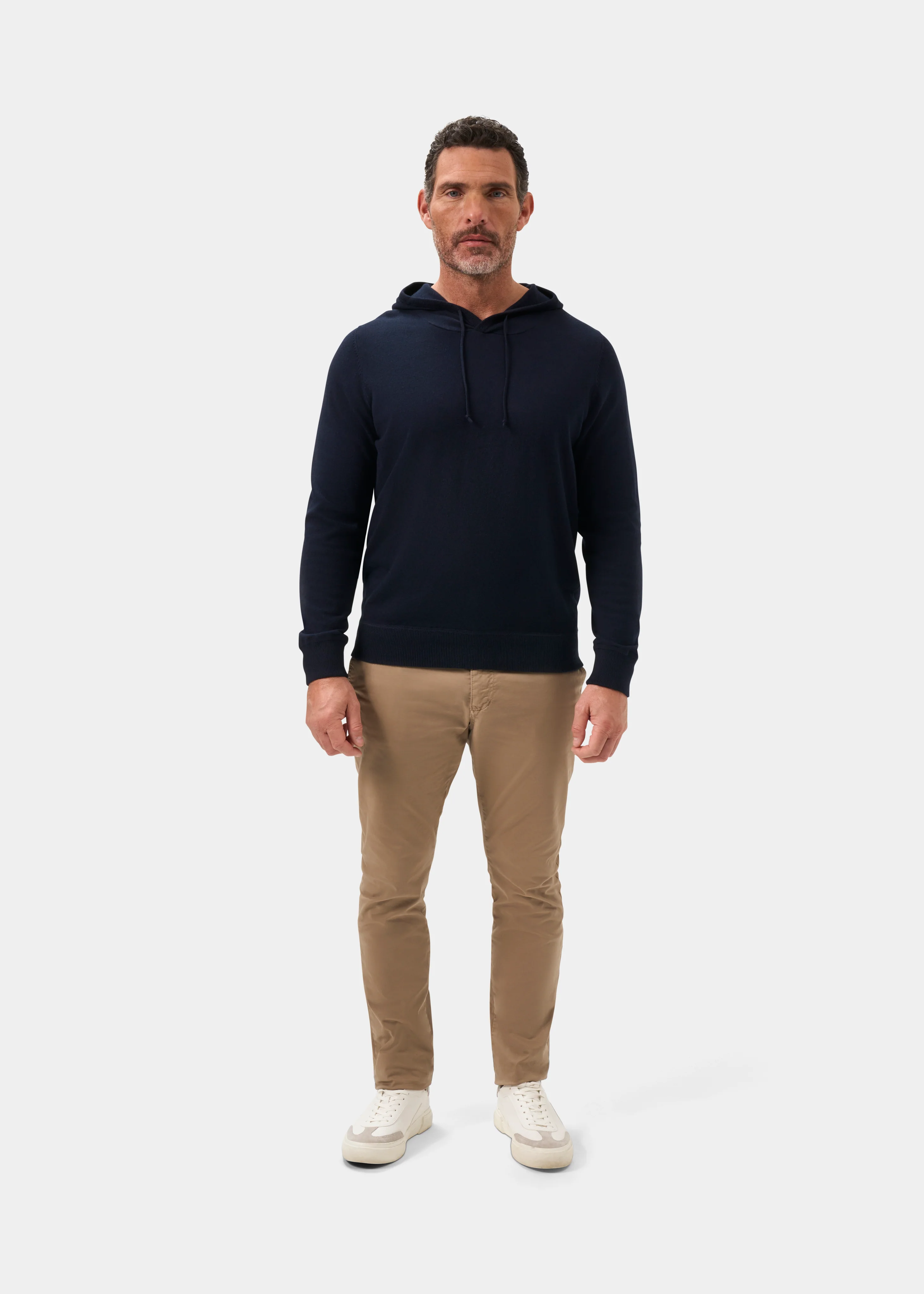 Gaisby Cotton Merino Hoodie in Dark Navy - Image 4