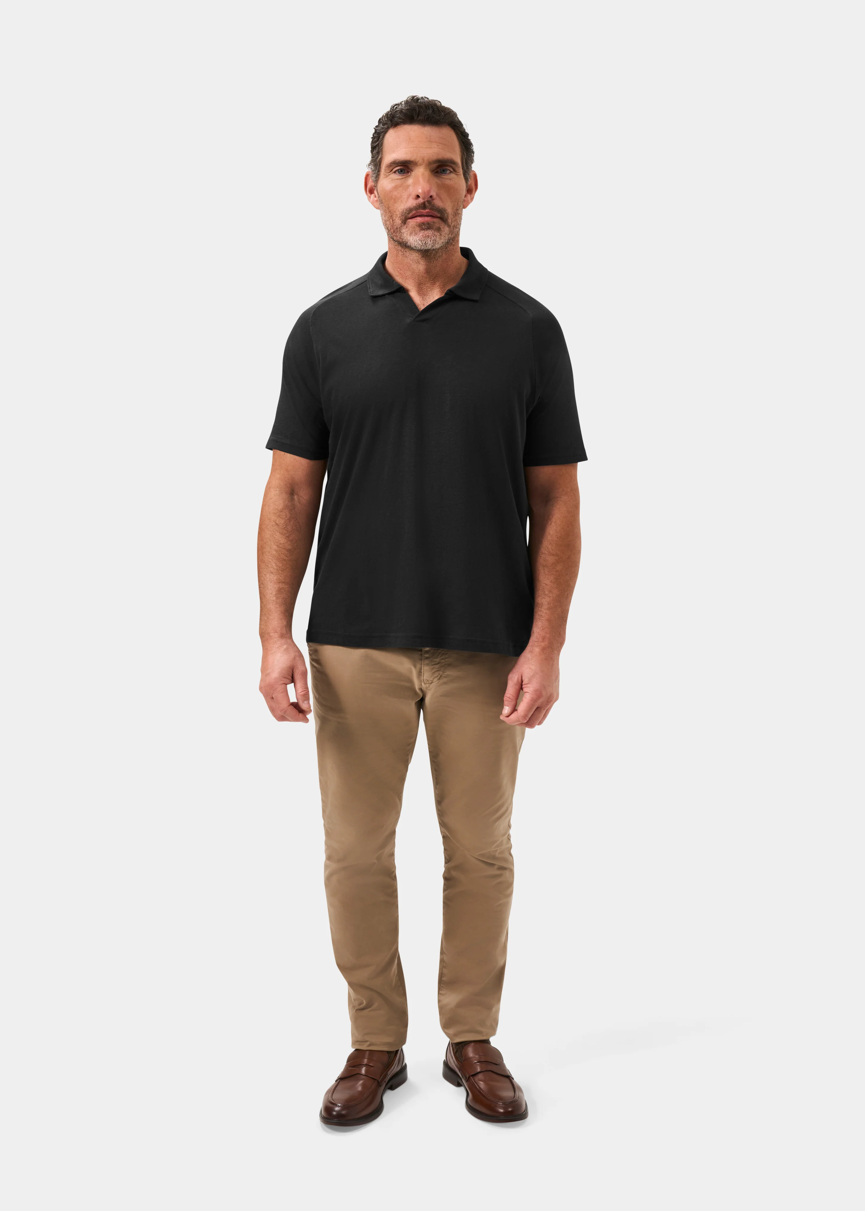 Hayling Men's Open Collar Polo In Black - Image 2