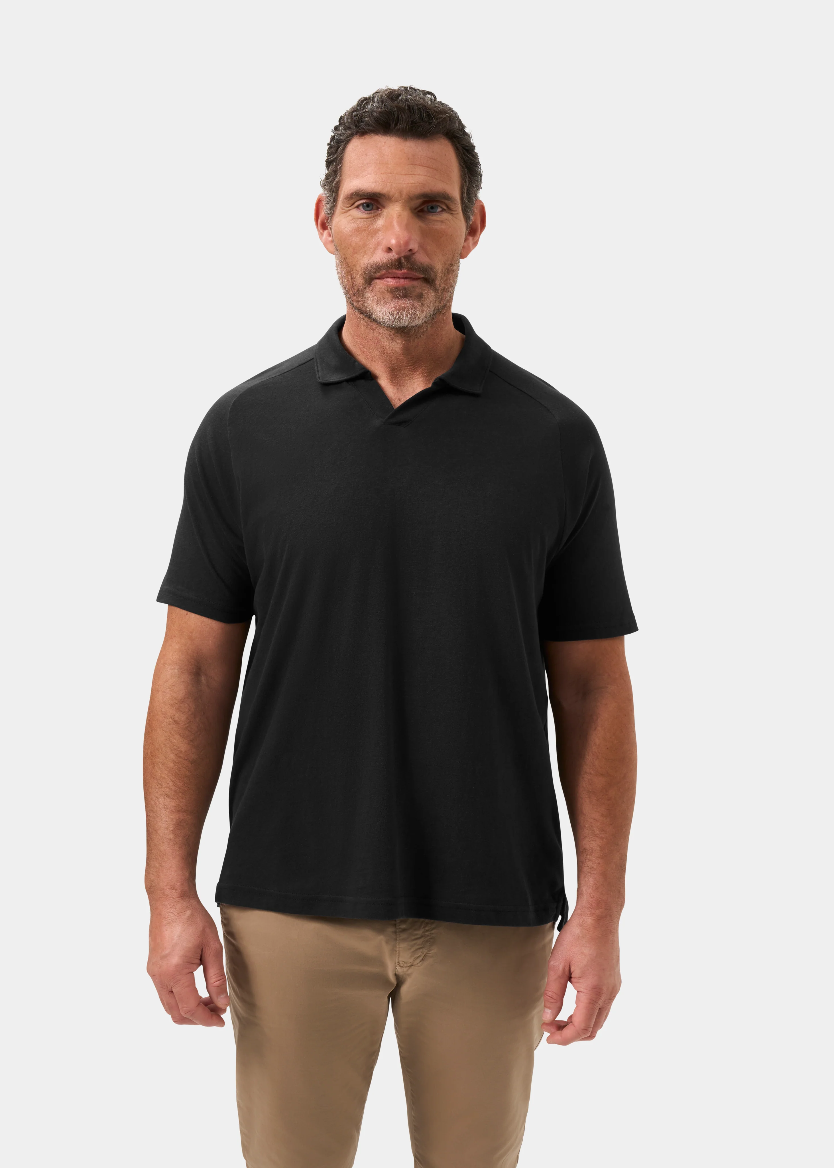 Hayling Men's Open Collar Polo In Black - Image 5