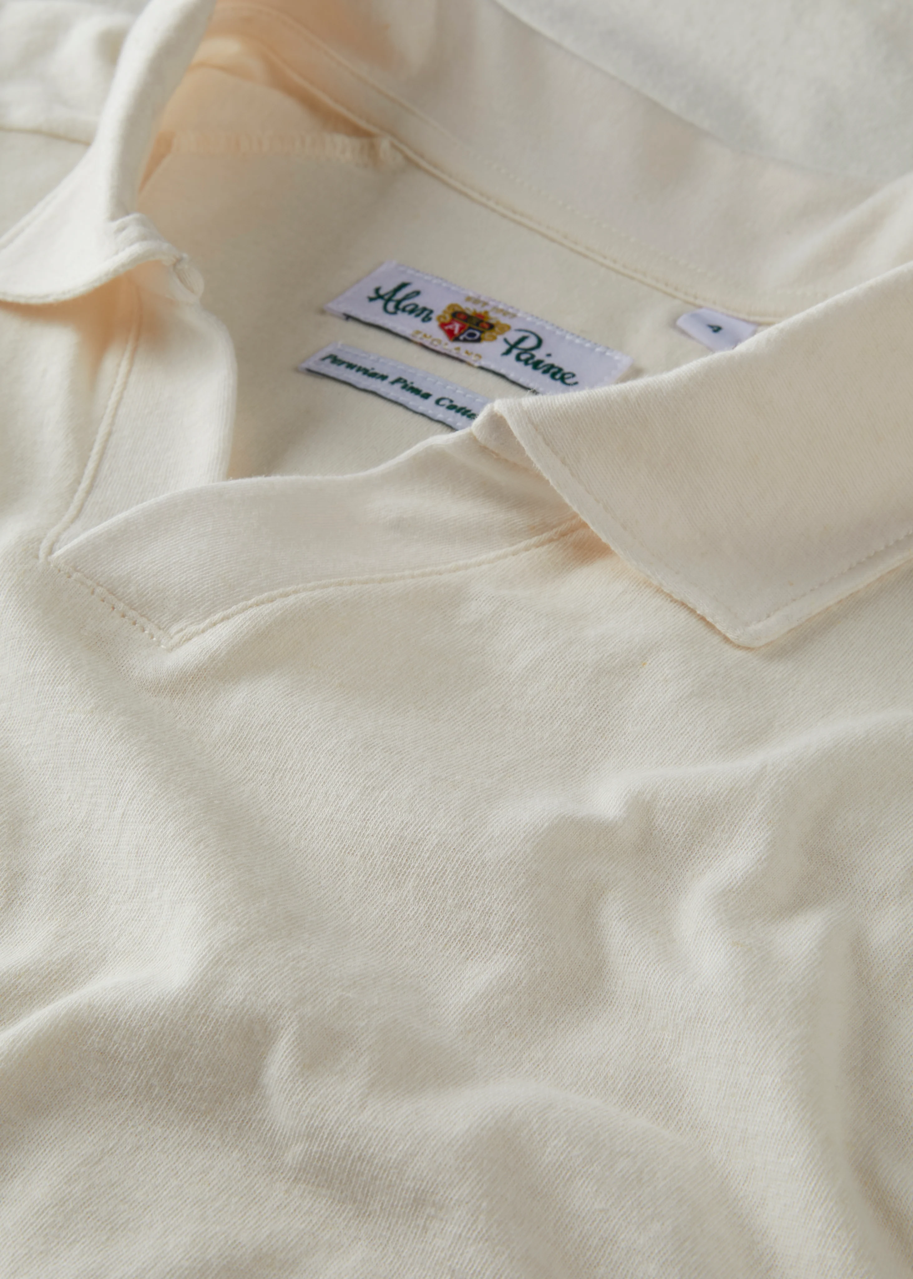 Hayling Men's Open Collar Polo In Ecru - Image 4