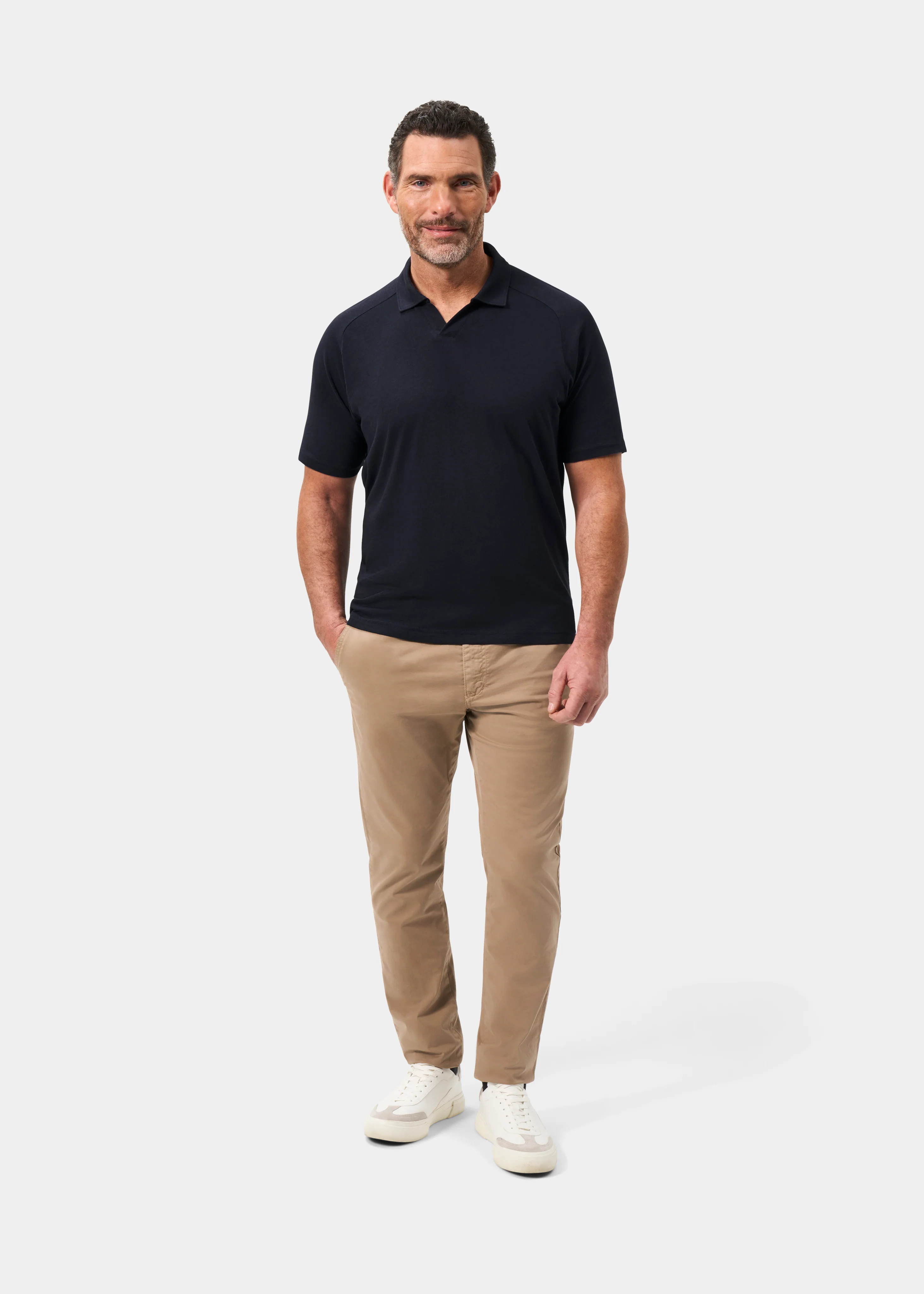 Hayling Men's Open Collar Polo In Navy - Image 2