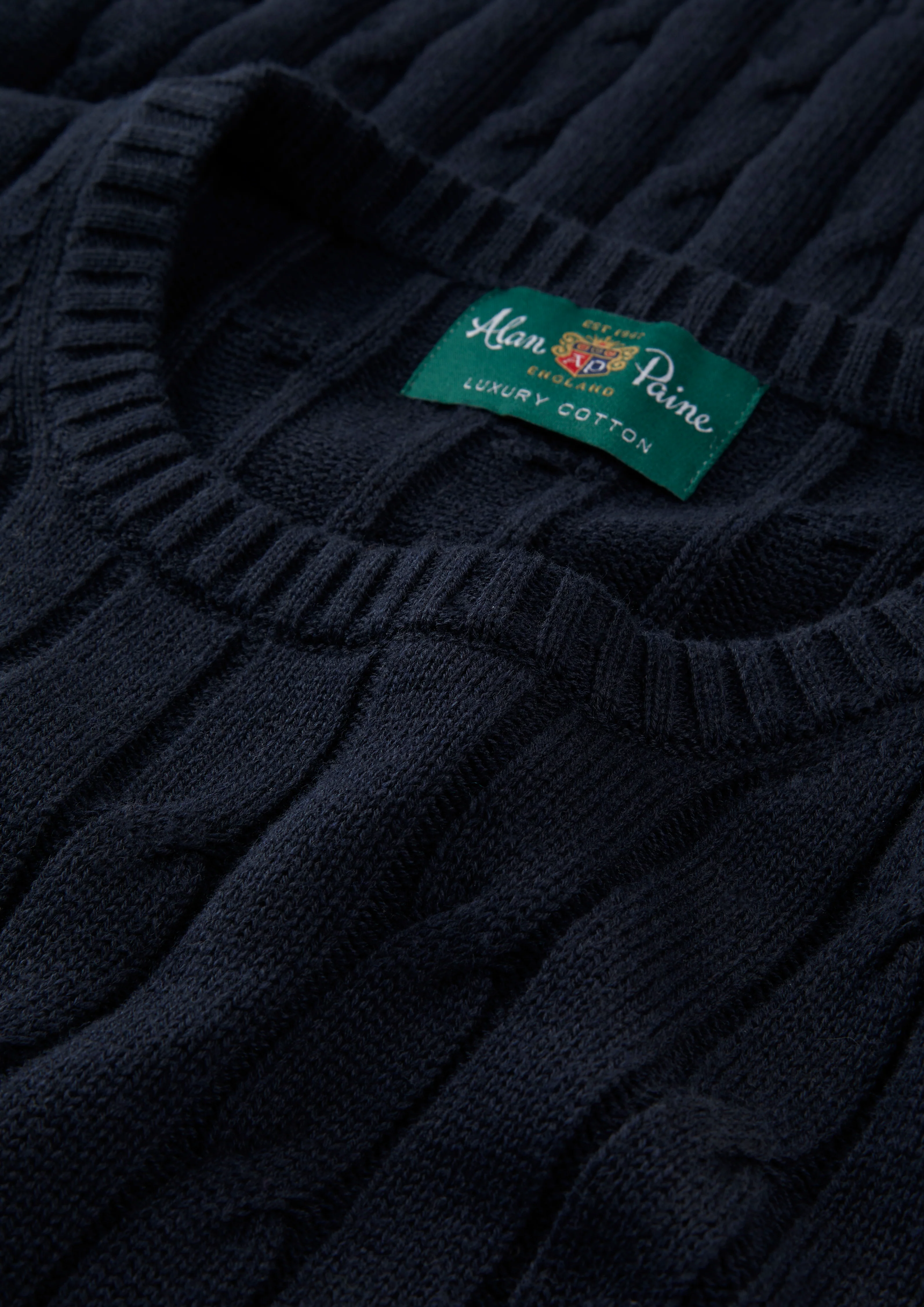 Honley Cotton Cashmere Cable Knit Jumper In Dark Navy - Image 3