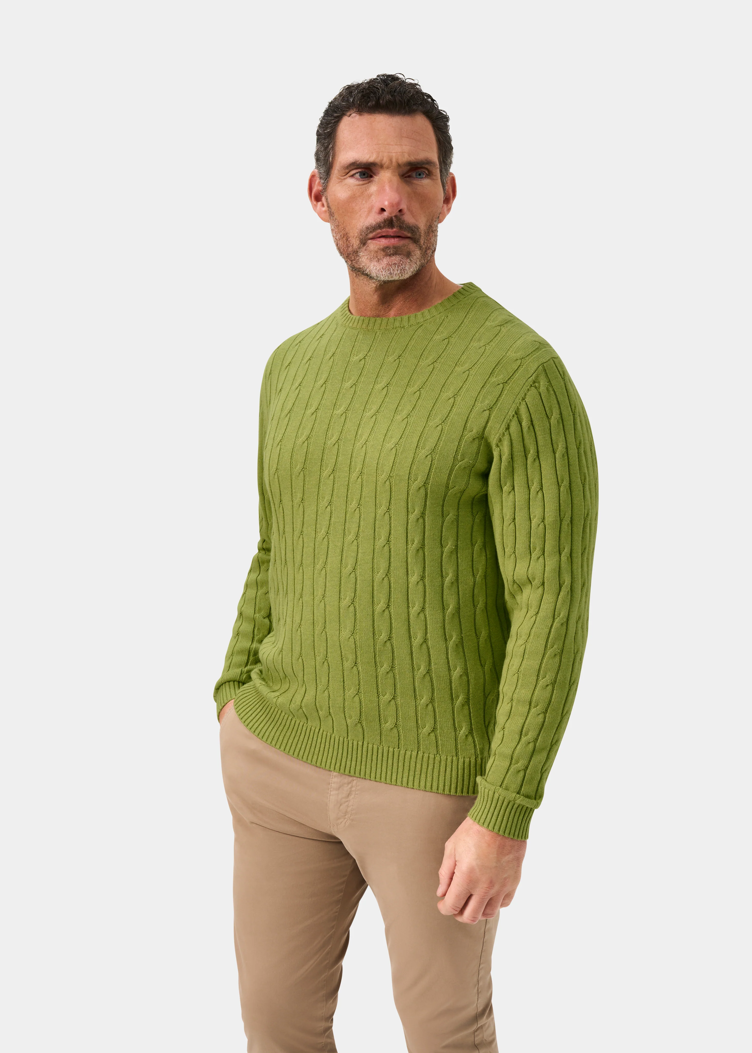 Honley Cotton Cashmere Cable Knit Jumper In Lichen - Image 5