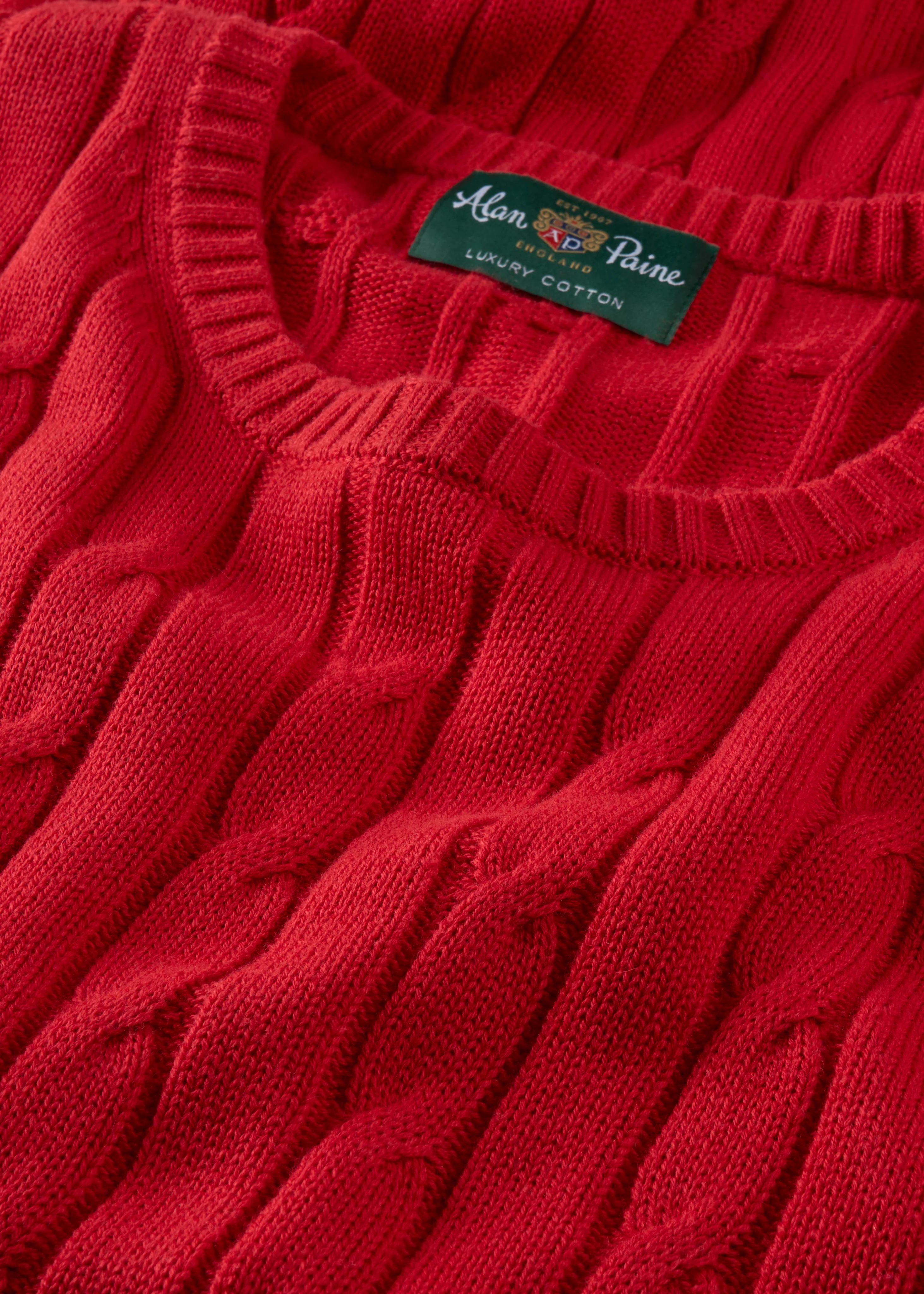 Honley Cotton Cashmere Cable Knit Jumper In Rosso - Image 3