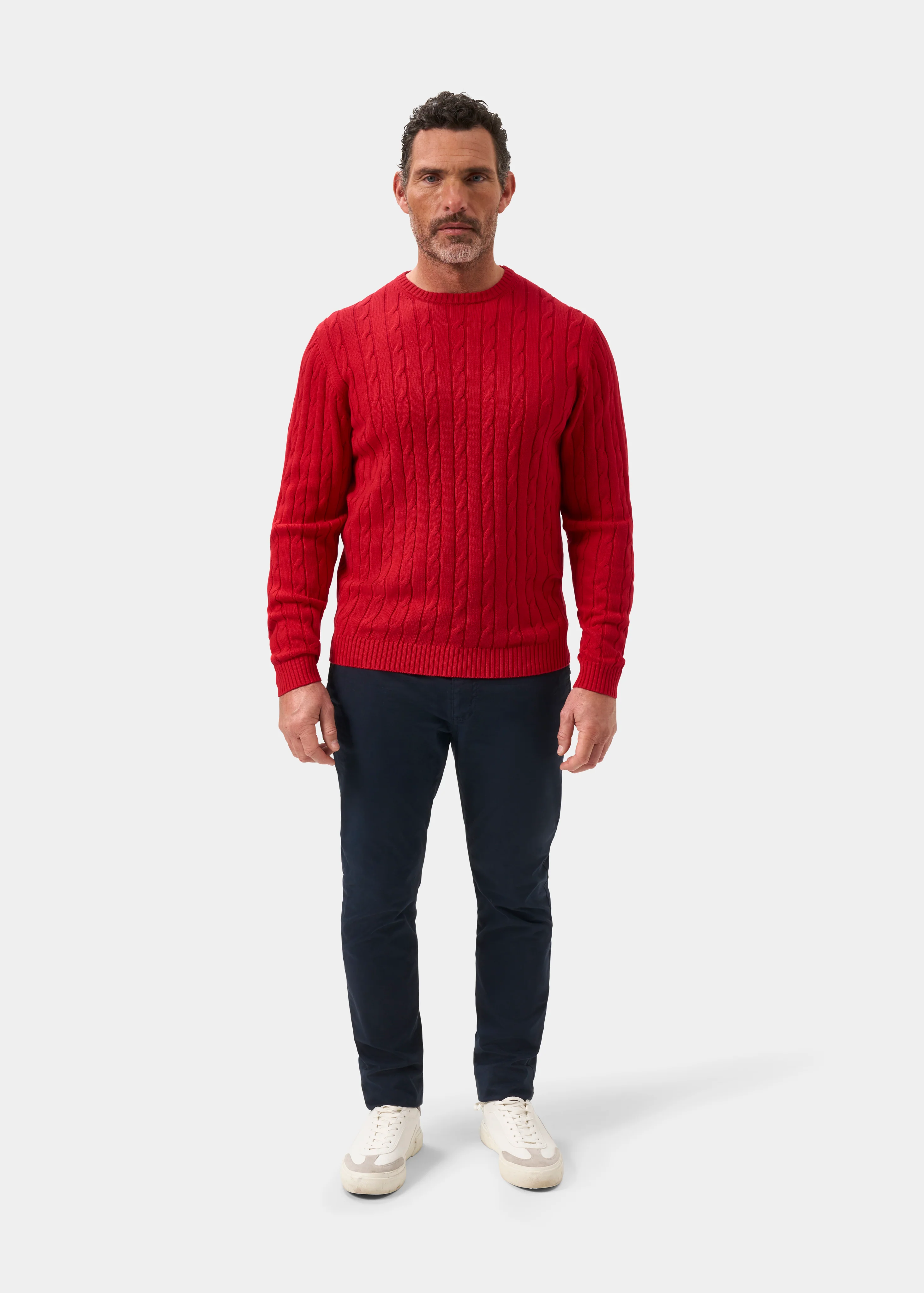 Honley Cotton Cashmere Cable Knit Jumper In Rosso - Image 4