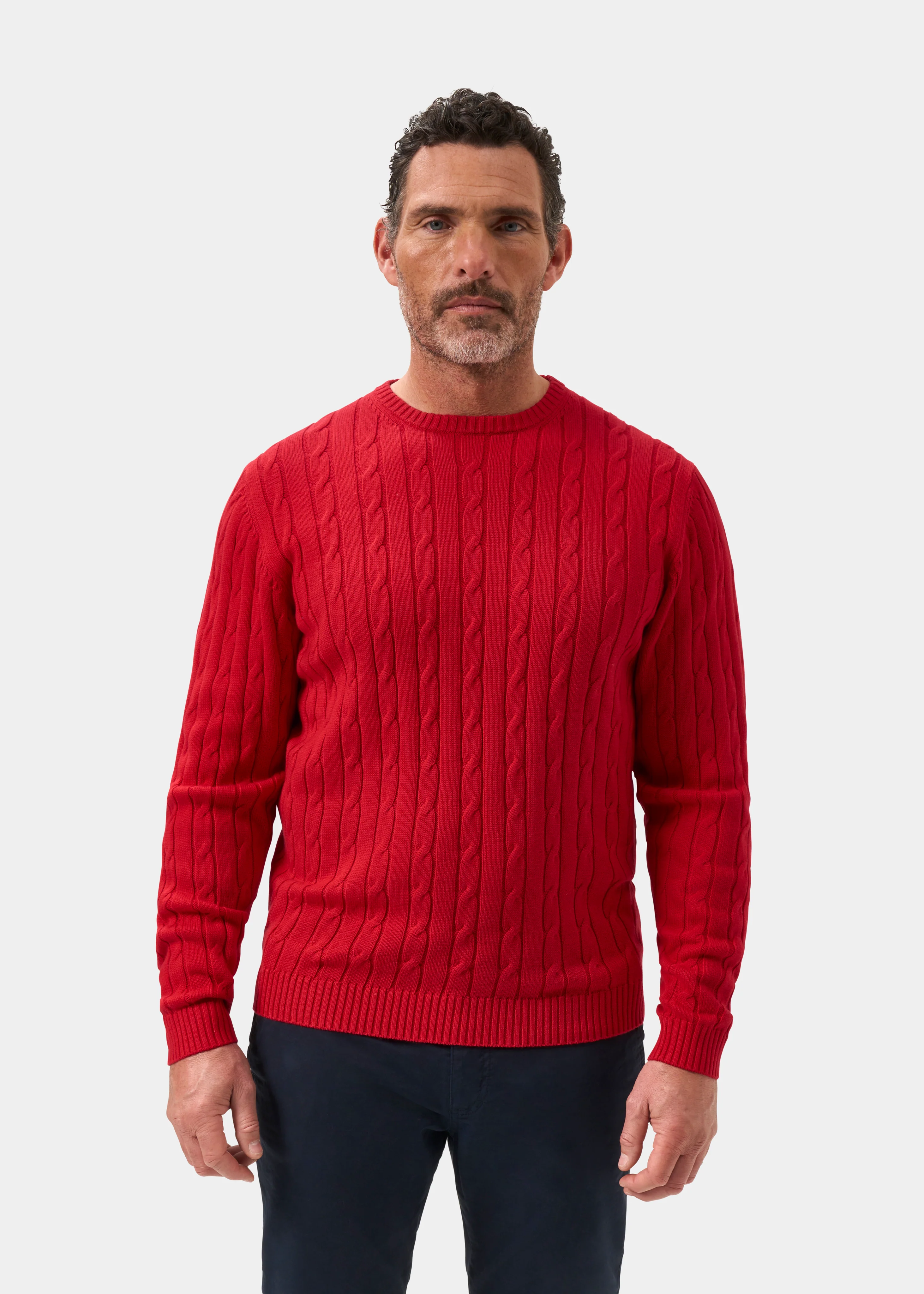 Honley Cotton Cashmere Cable Knit Jumper In Rosso - Image 5
