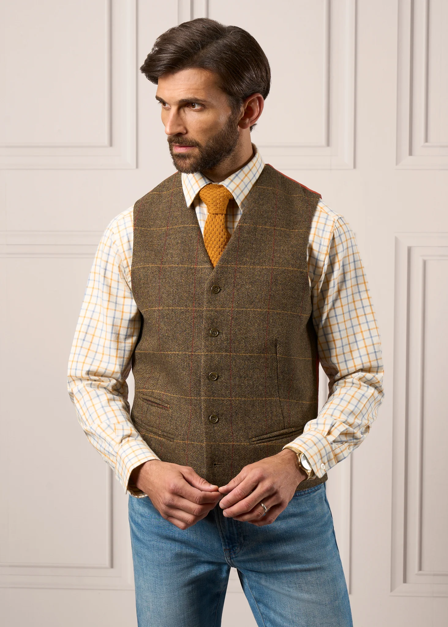 Ilkley Men's Blue and Gold Country Check Shirt - Shooting Fit - Image 3