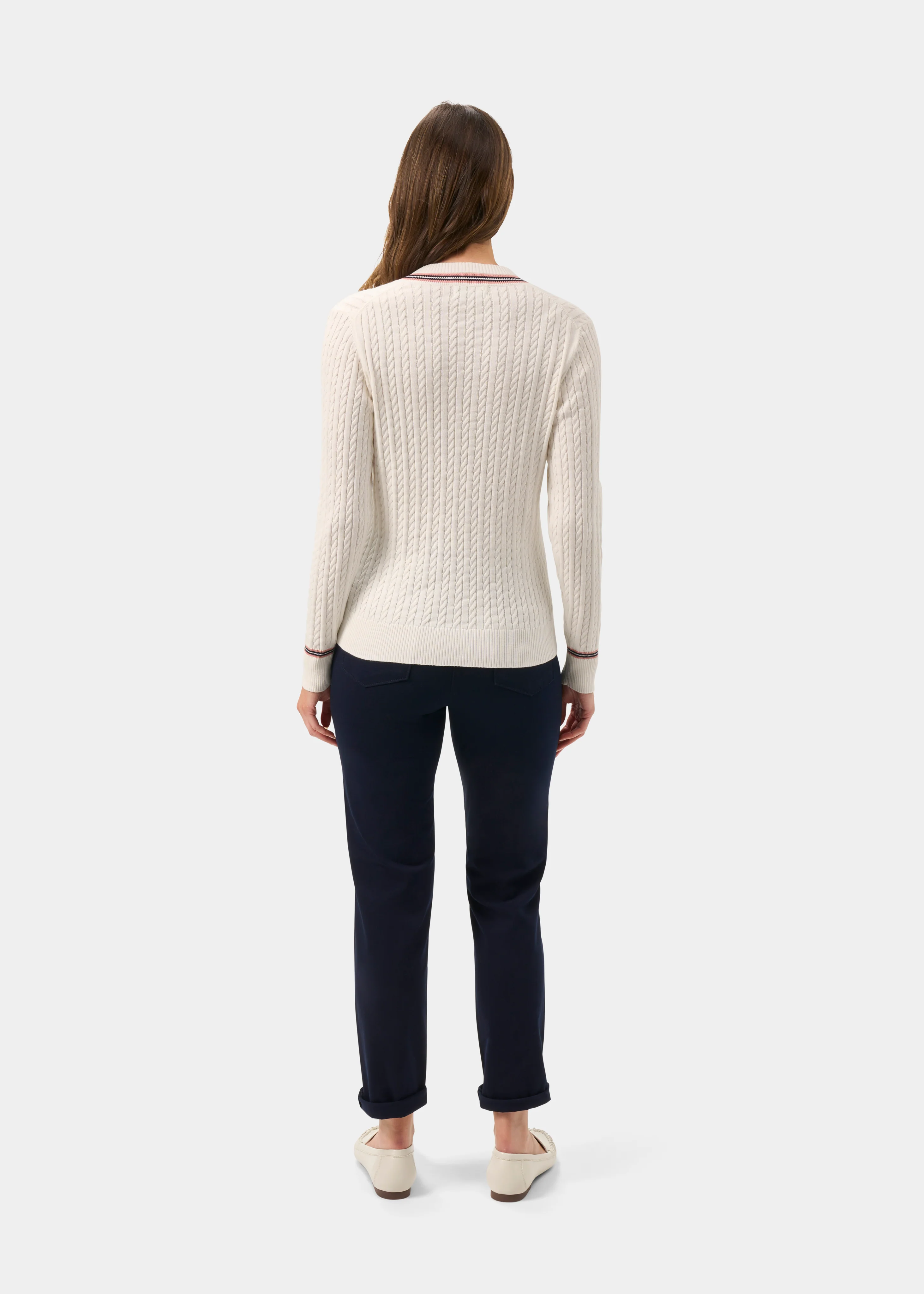 Ladies Cable Knit Cricket Jumper In Ecru - Image 7